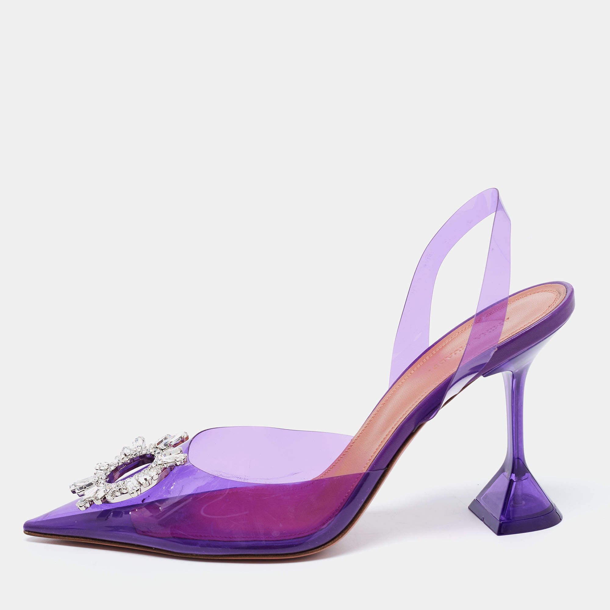 Amina Muaddi Purple PVC Begum Slingback Sandals Size 41.5