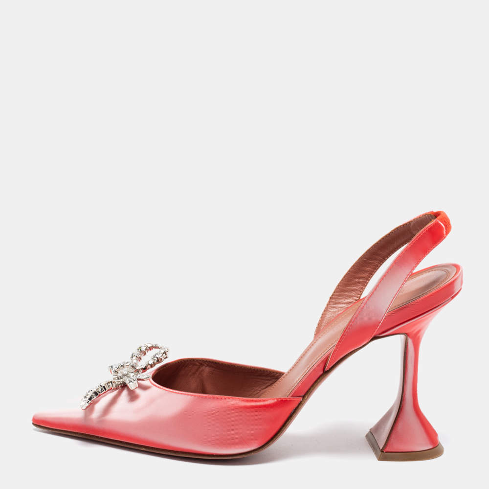 Amina Muaddi Two-Tone Iridescent Fabric Rosie Slingback Pumps Size 37.5