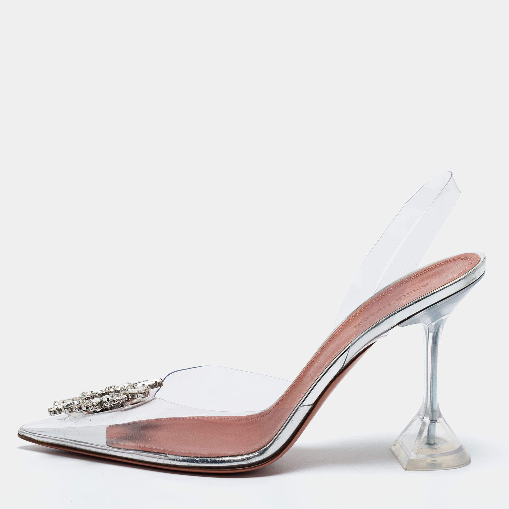 Pre Owned Amina Muaddi Transparent PVC Begum Slingback Pumps Size 40