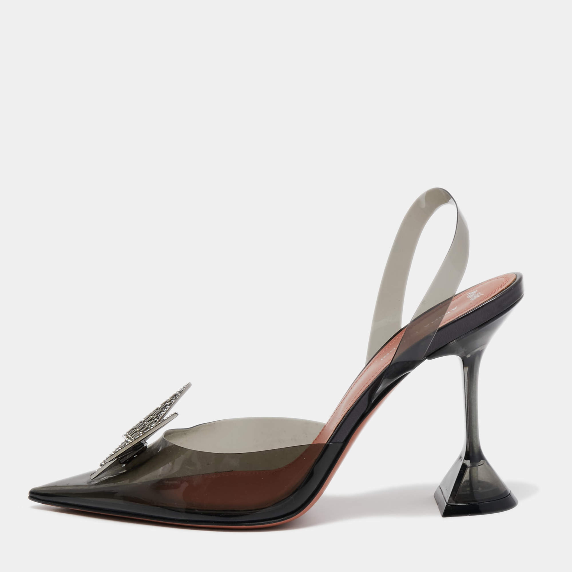 Pre Owned Amina Muaddi x AWGE Phoenix Black Crystal Embellished PVC Slingback Pumps Size 40