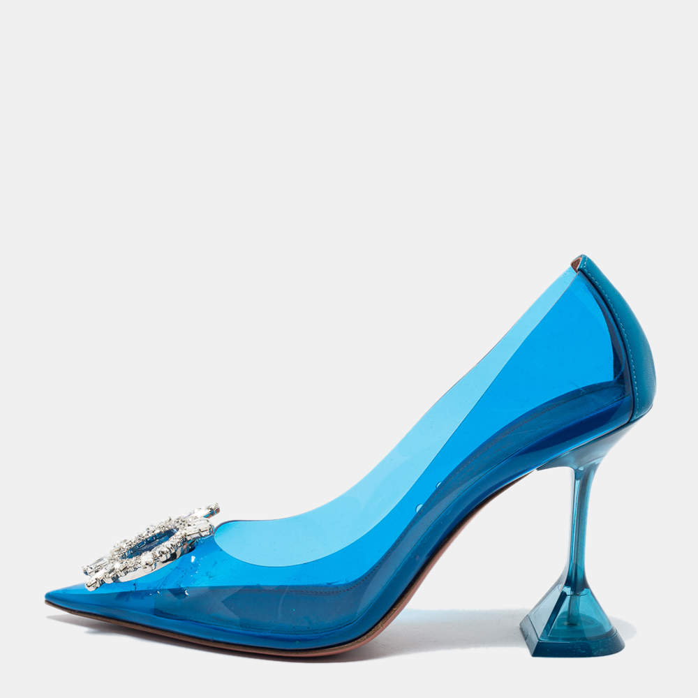 Pre Owned Amina Muaddi Blue PVC and Leather Begum Pumps Size 38