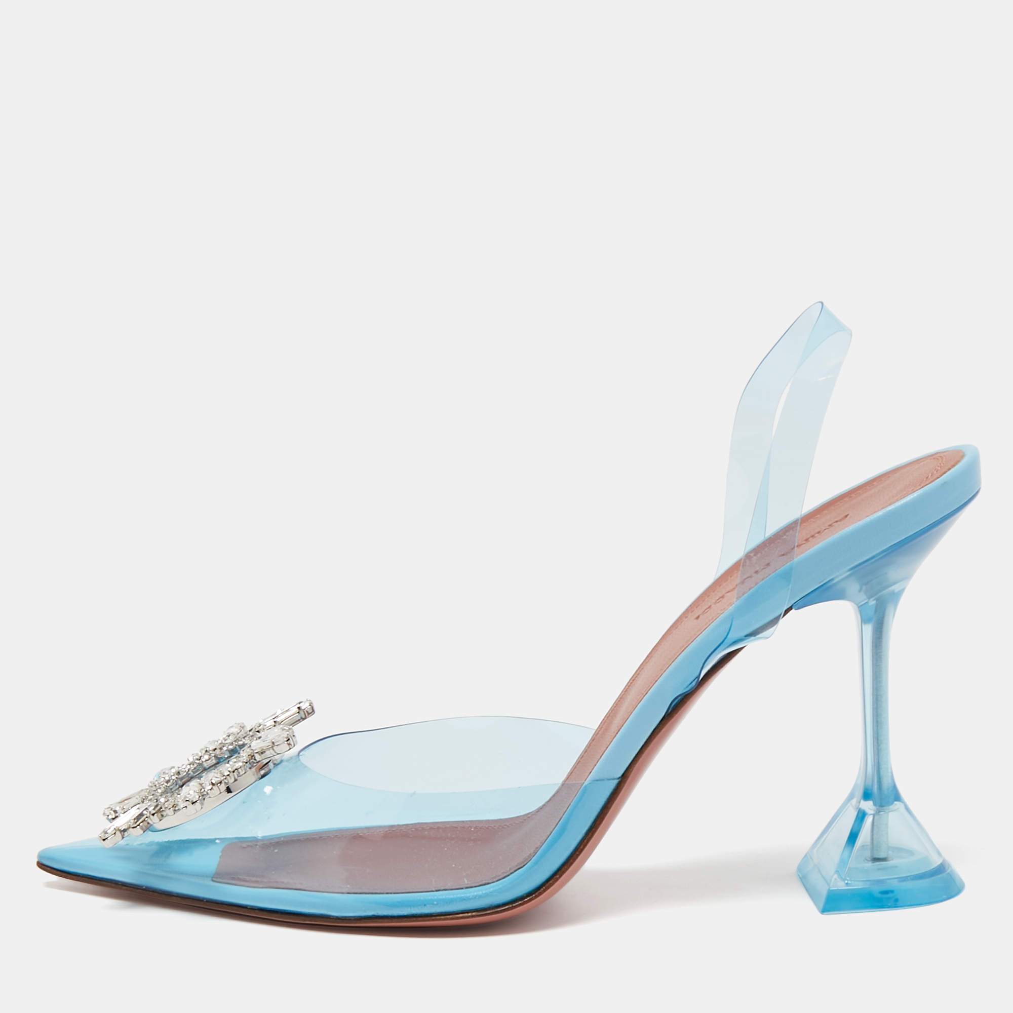 Pre Owned Amina Muaddi Blue PVC Begum Pumps Size 39