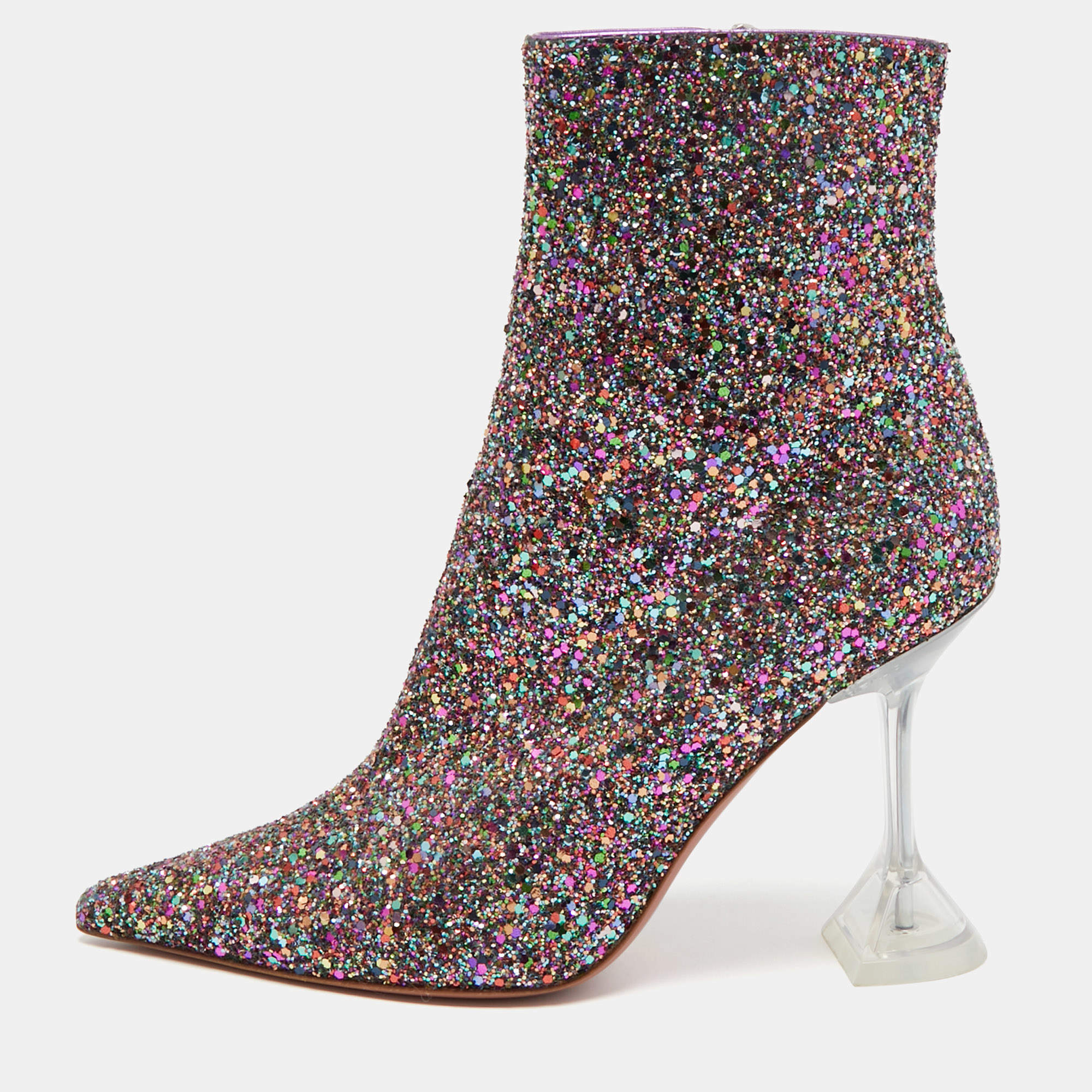 Amina Muaddi Multicolor Coarse Glitter Giorgia Ankle Boots Size 38