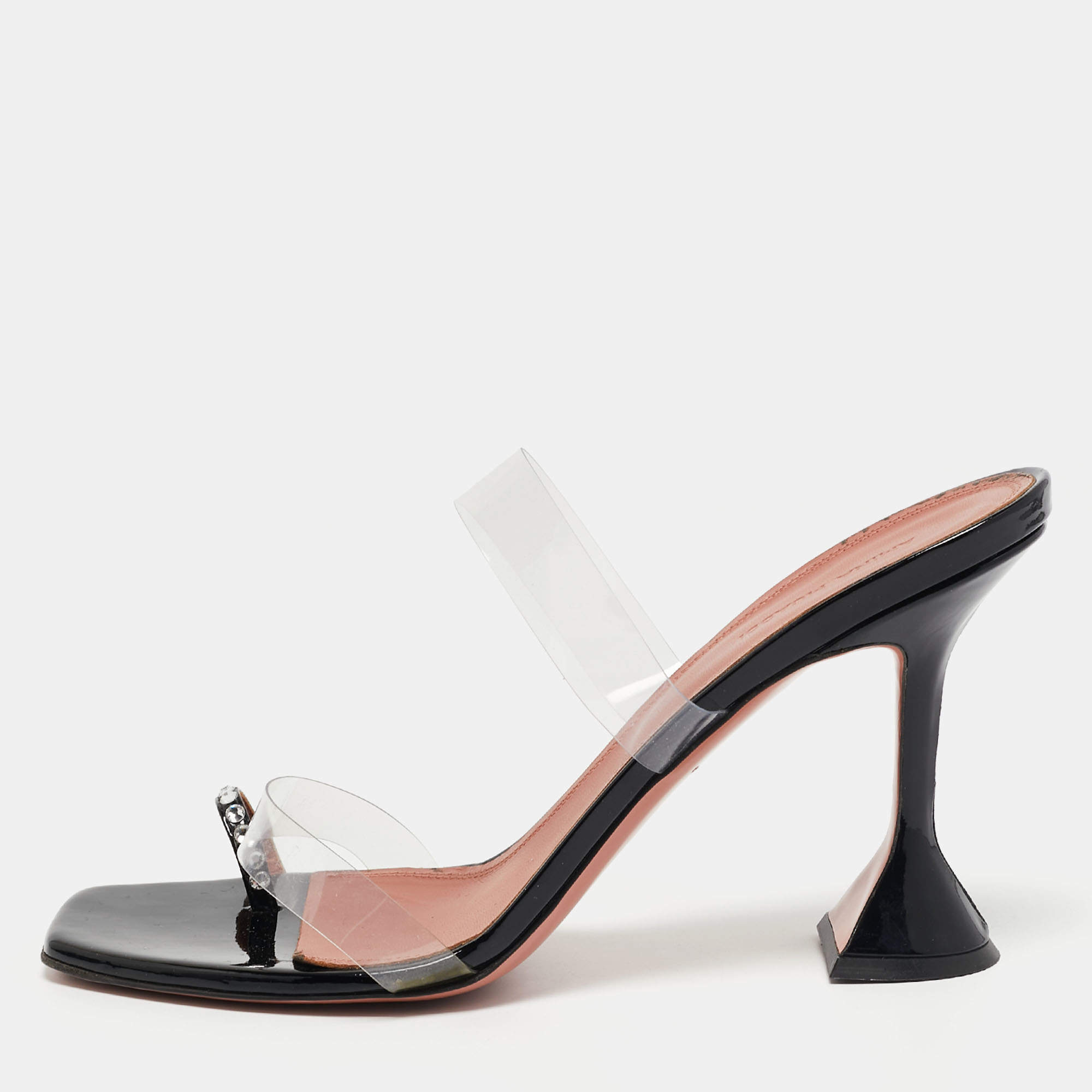 Amina Muaddi Black/Transparent PVC and Patent Sami Sandals Size 42