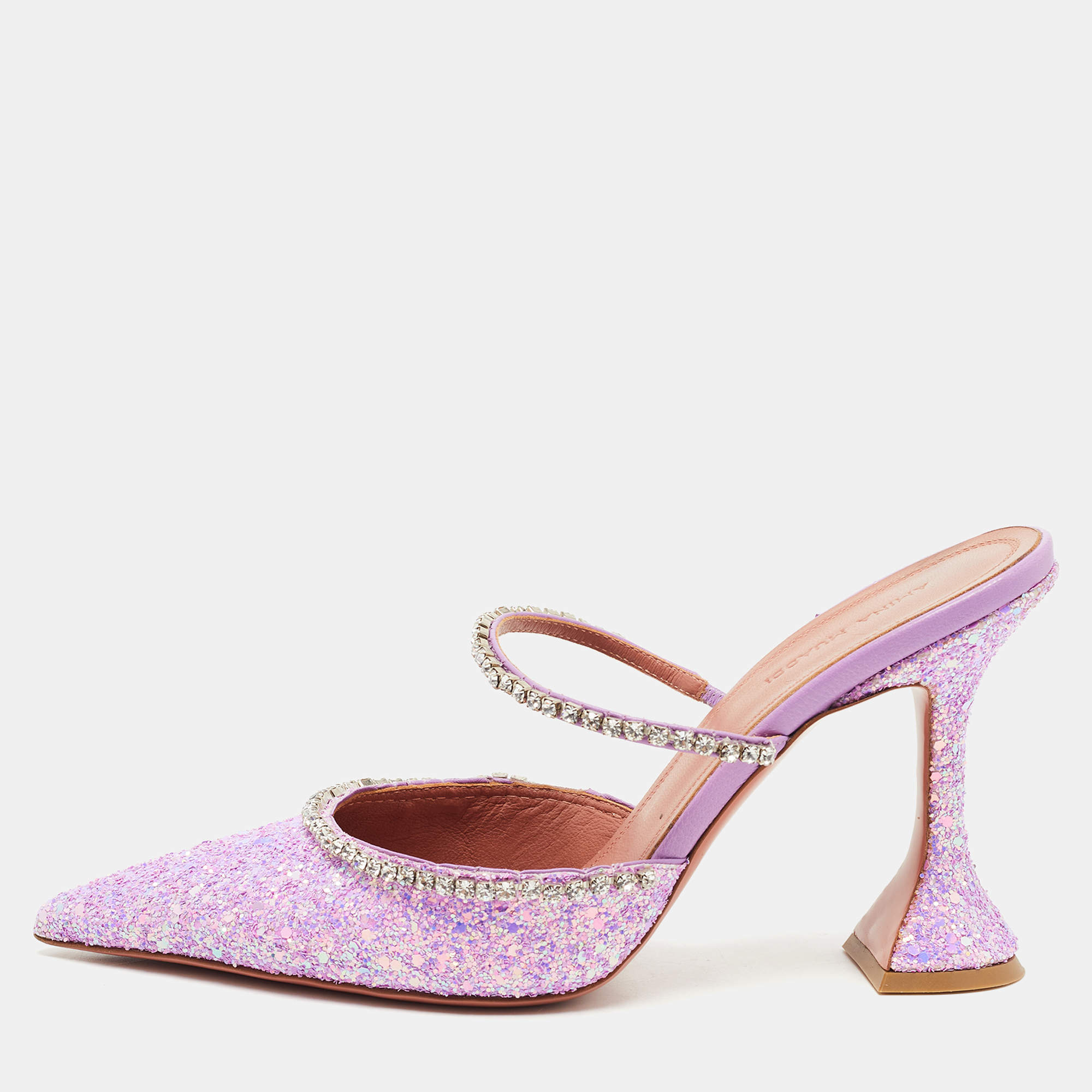 Amina Muaddi Purple Coarse Glitter Gilda Mules Size 39