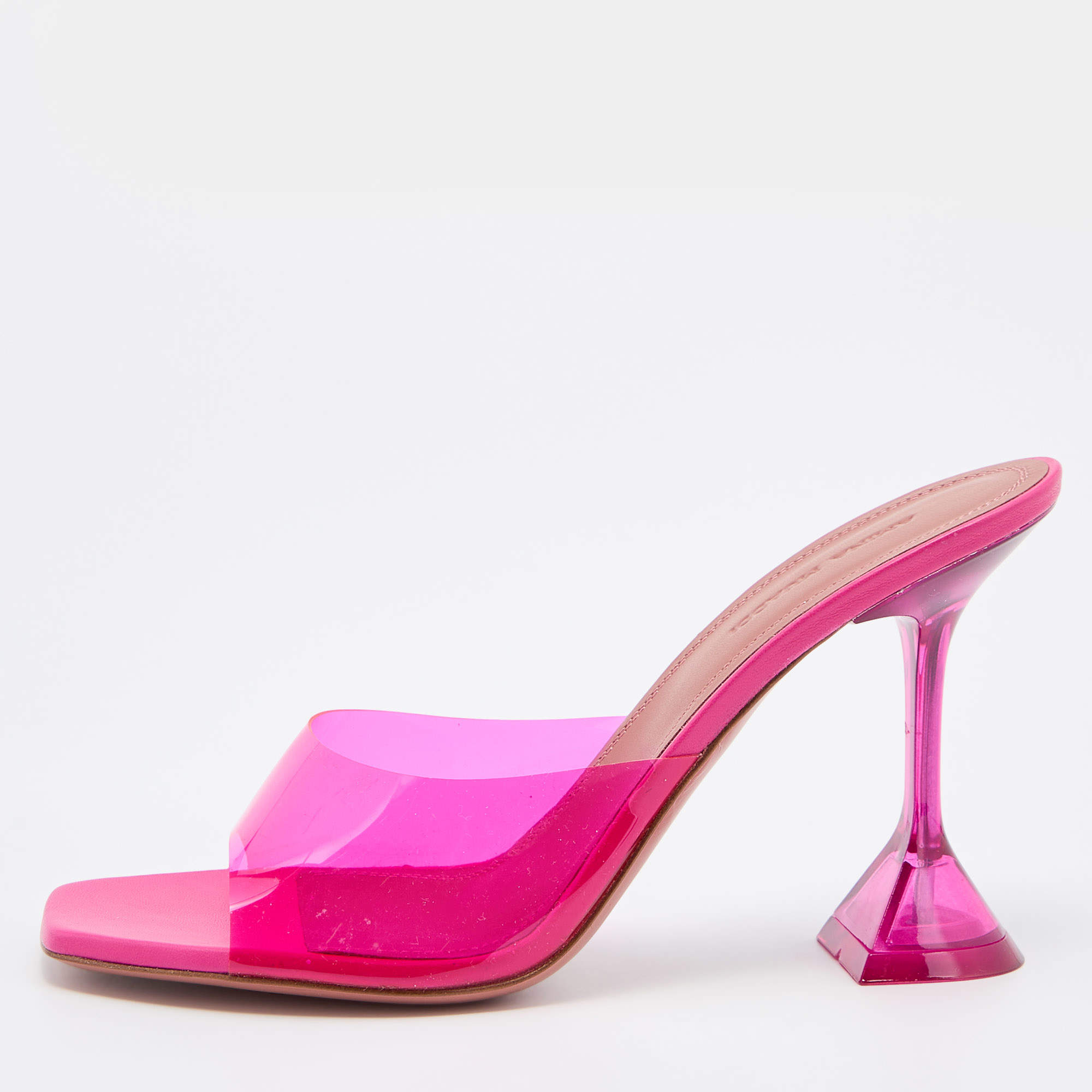 Pre Owned Amina Muaddi Pink PVC Lupita Slide Sandals Size 39