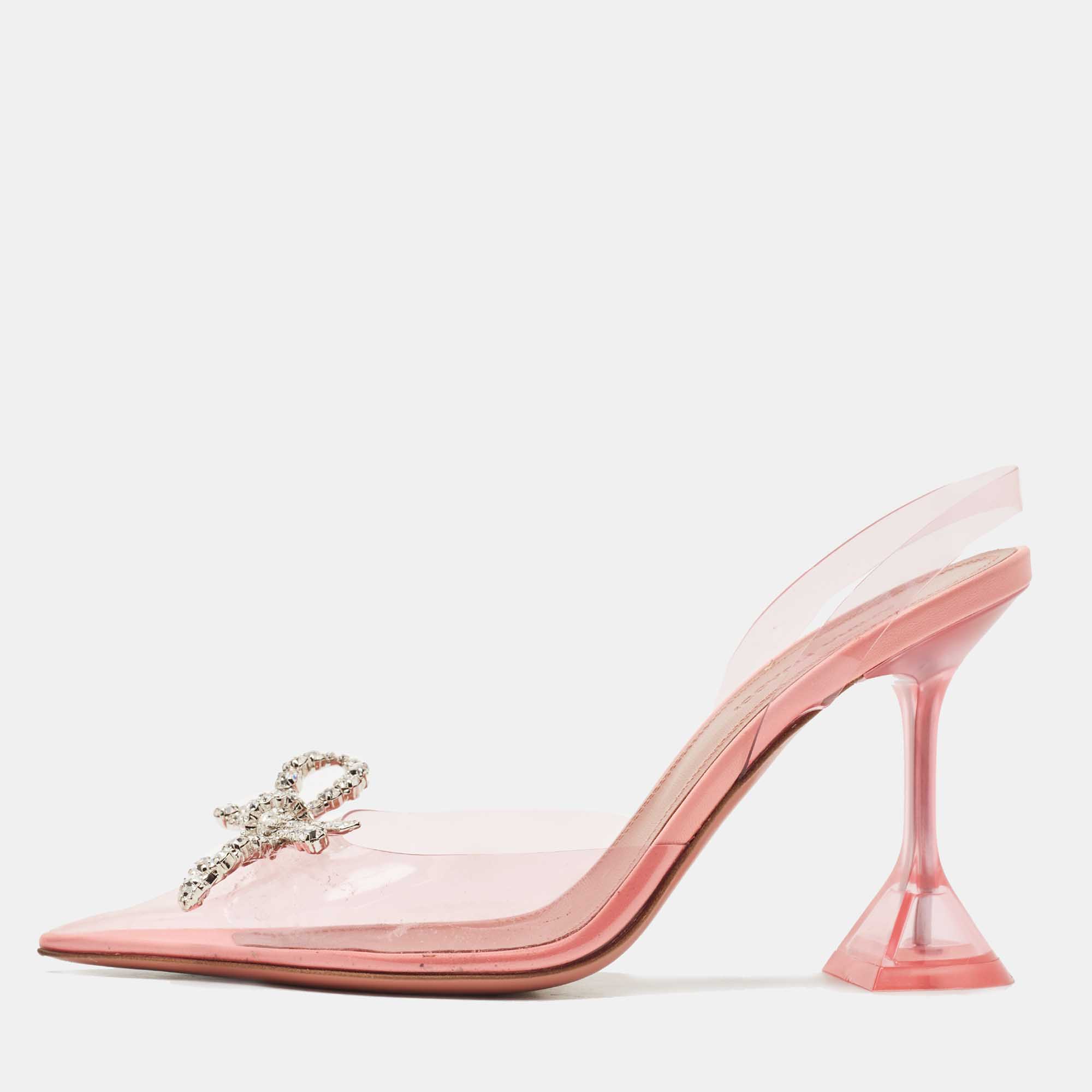 Pre Owned Amina Muaddi Pink PVC Rosie Slingback Pumps Size 36
