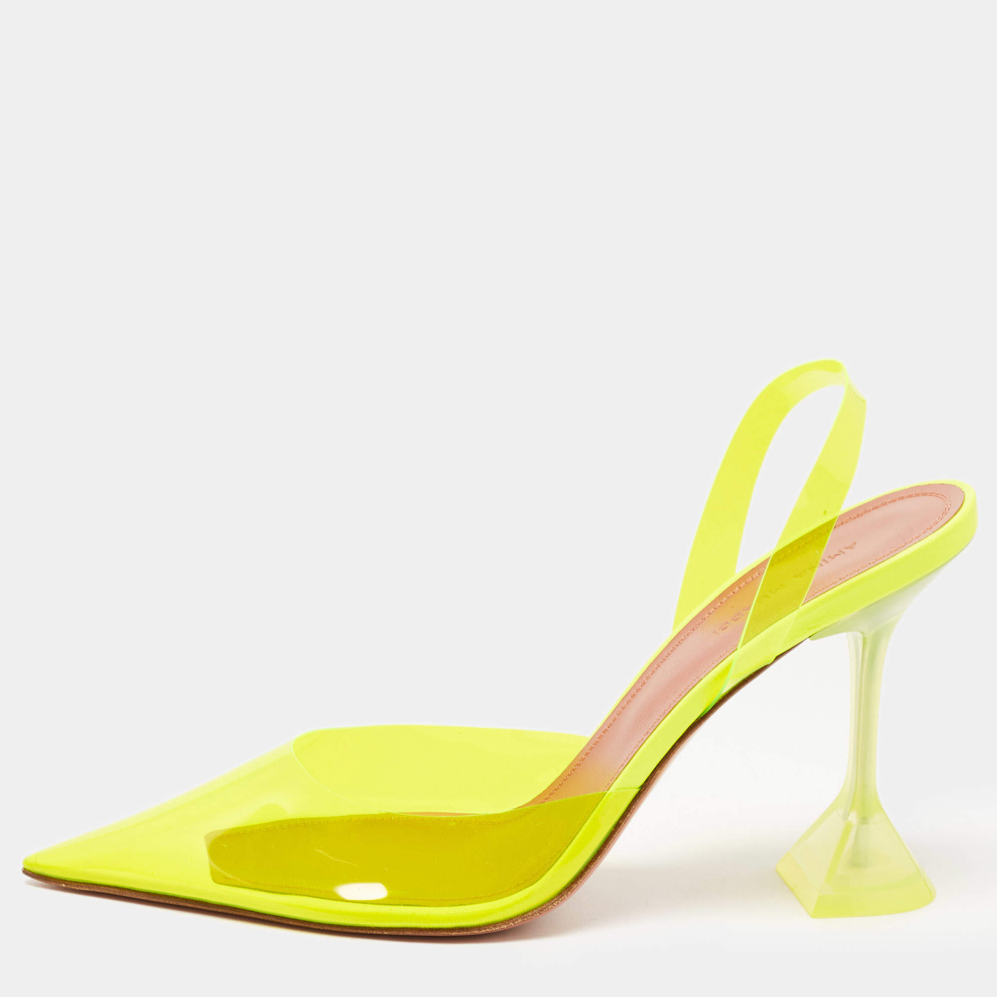 Amina Muaddi Yellow PVC Holli Glass Slingback Pumps Size 40.5 Amina ...