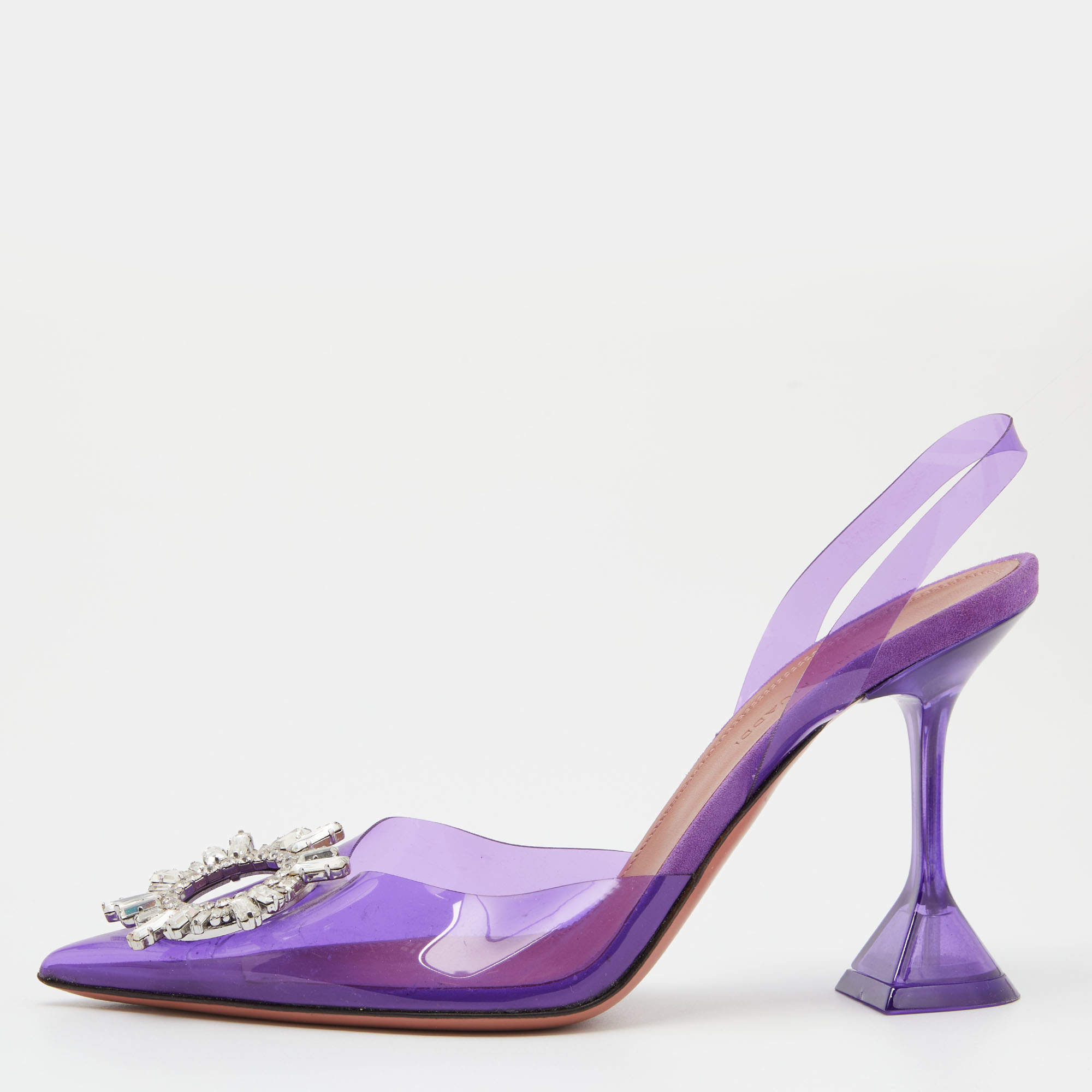 Pre Owned Amina Muaddi Purple PVC Begum Slingback Sandals Size 38.5