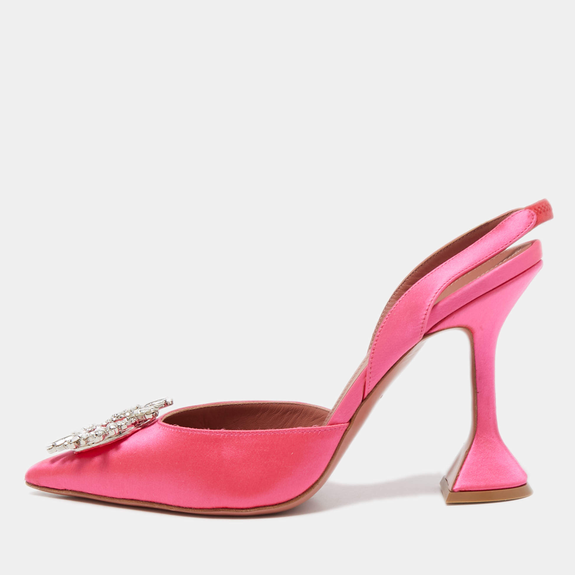 Pre Owned Amina Muaddi Pink Satin Begum Slingback Sandals Size 40