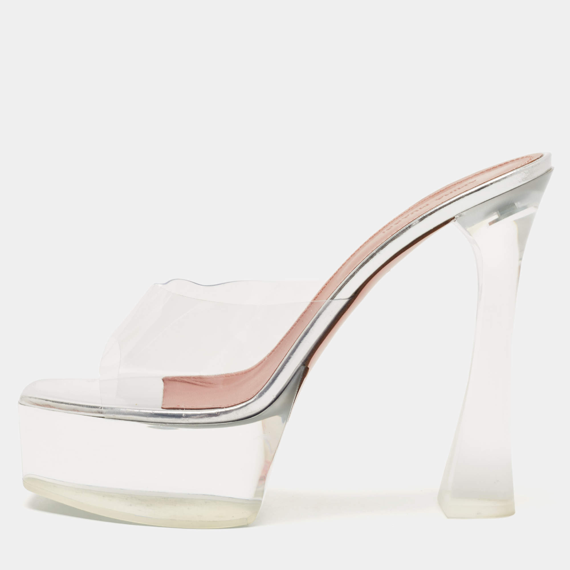 Pre Owned Amina Muaddi Transparent PVC Dalida Slides Size 40.5