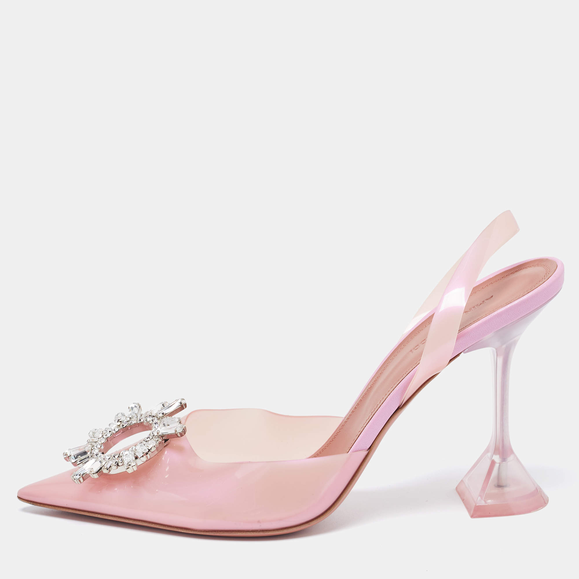 Pre Owned Amina Muaddi Pink PVC  Begum Slingback Pumps Size 40