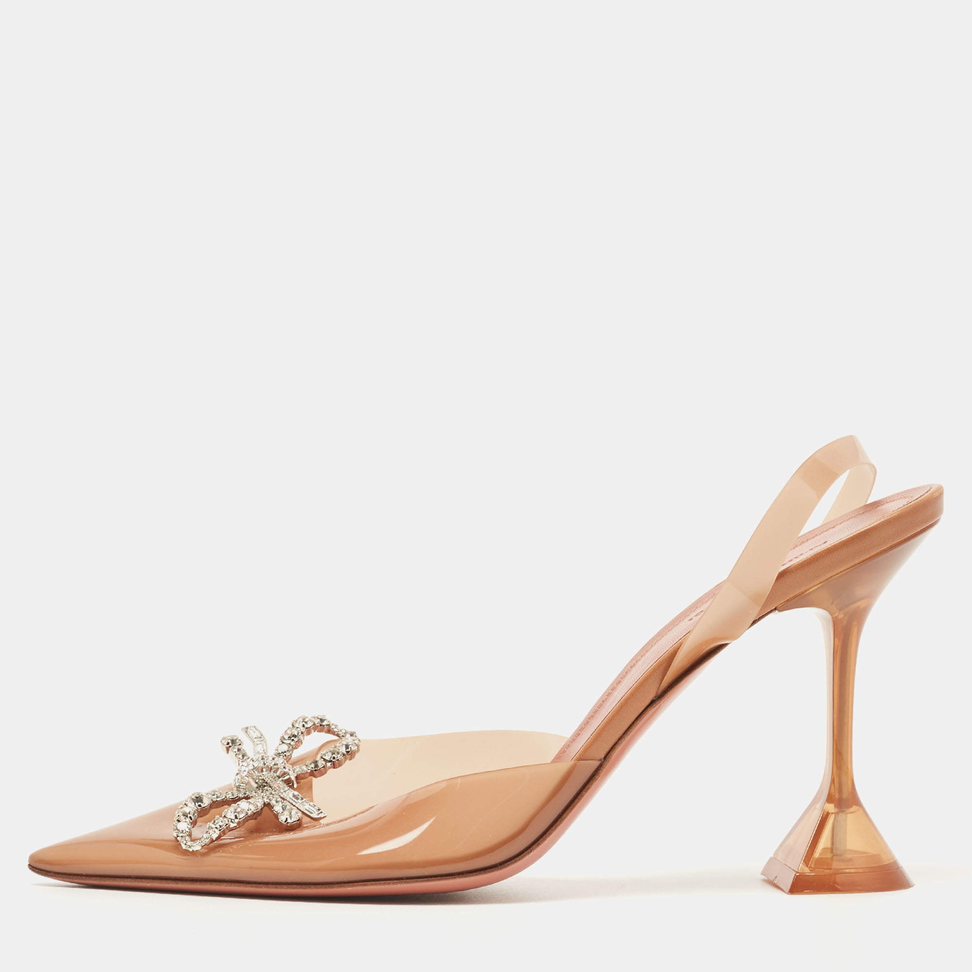 Pre Owned Amina Muaddi Brown PVC Rosie Slingback Pumps Size 41