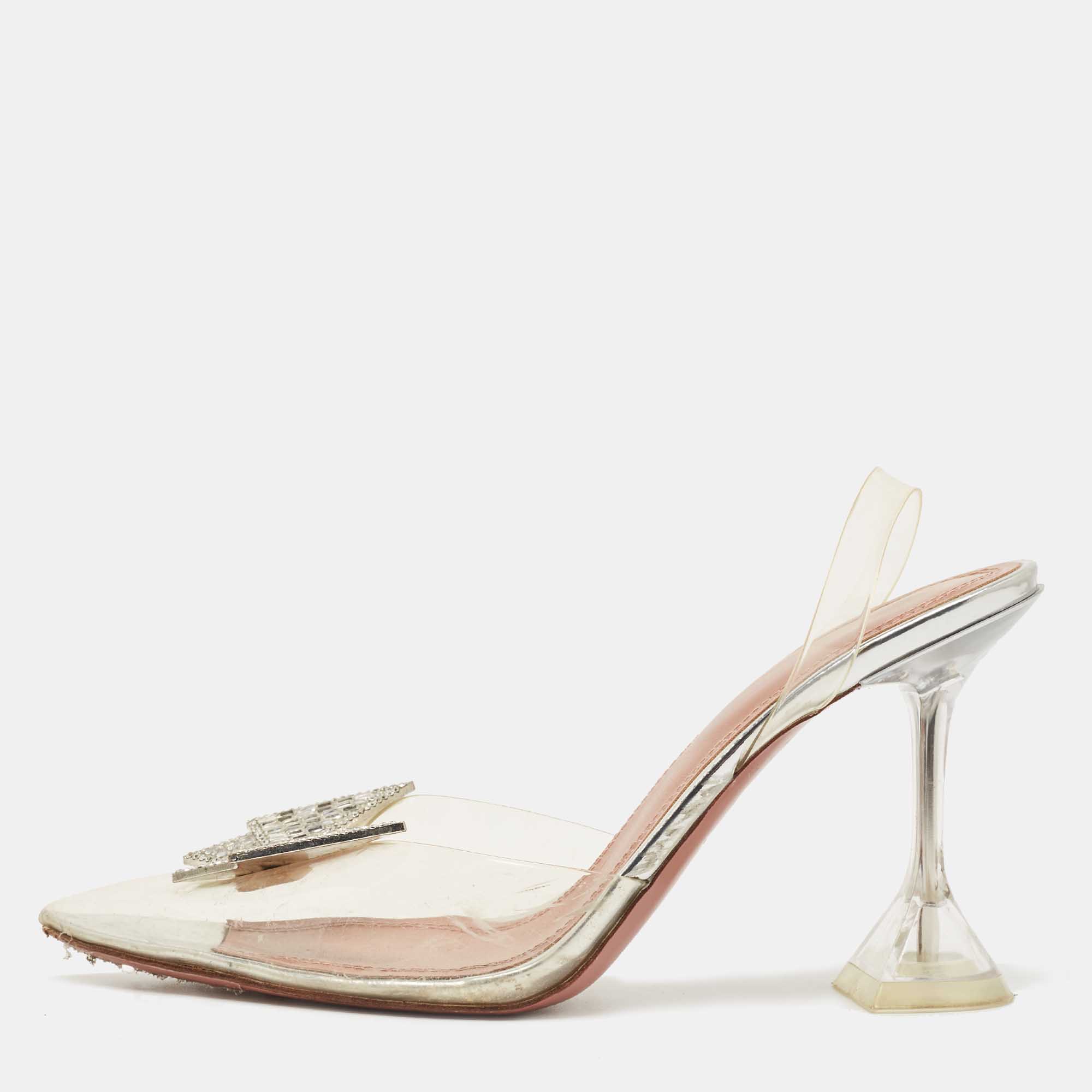 Pre Owned Amina Muaddi x AWGE Transparent PVC Phoenix Slingback Pumps Size 39