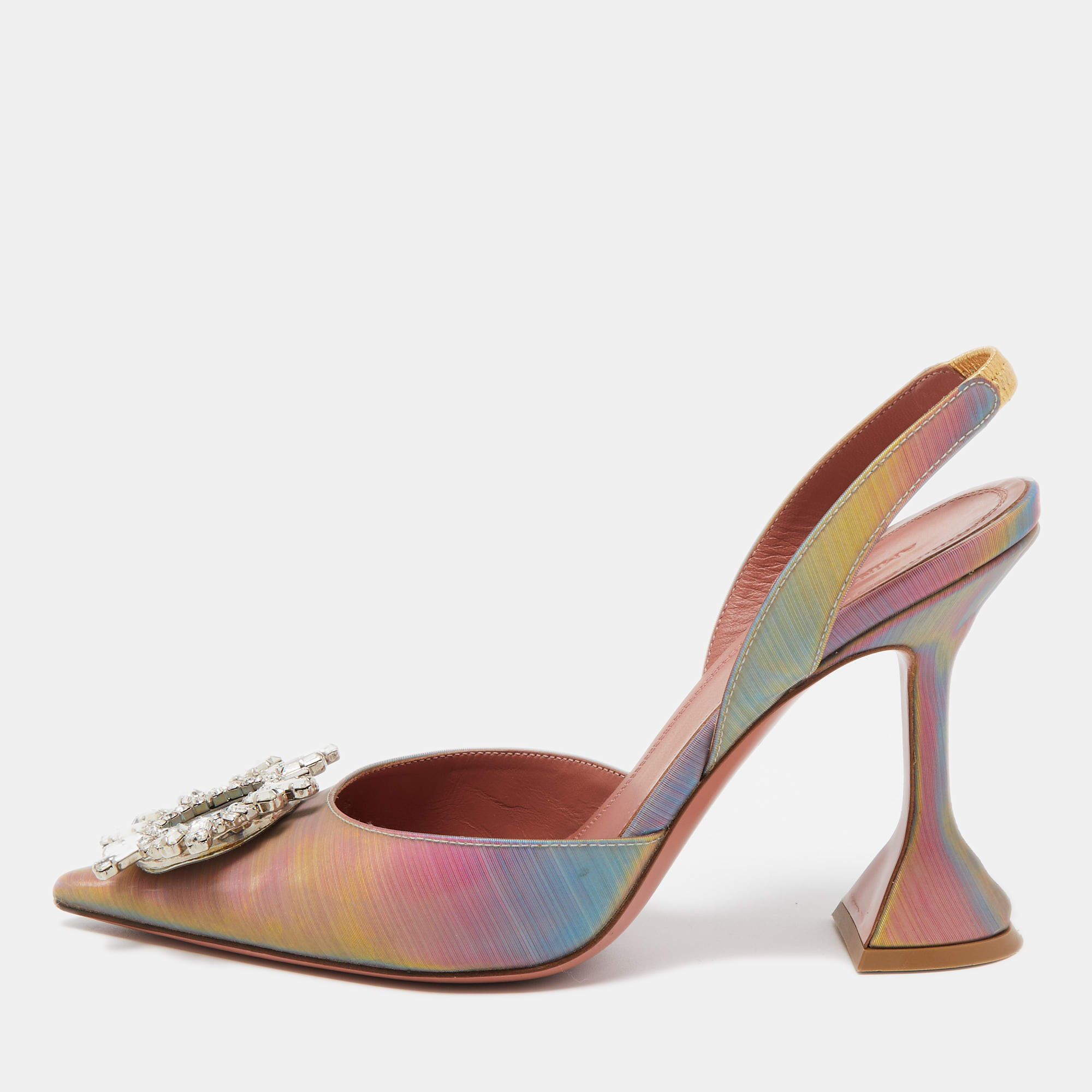 Amina Muaddi Multicolor Iridescent PVC Begum Slingback Pumps Size 37
