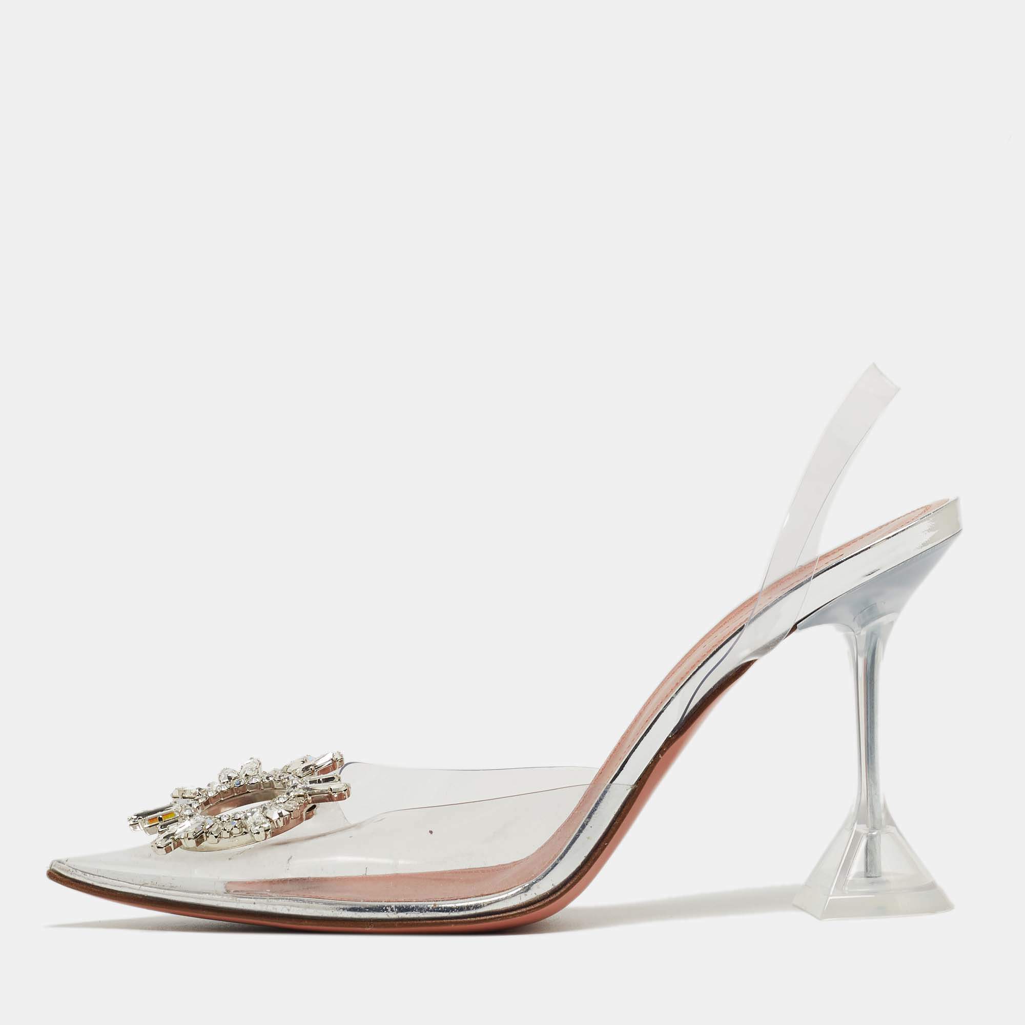 Amina Muaddi Transparent PVC Begum Slingback Pumps Size 39.5