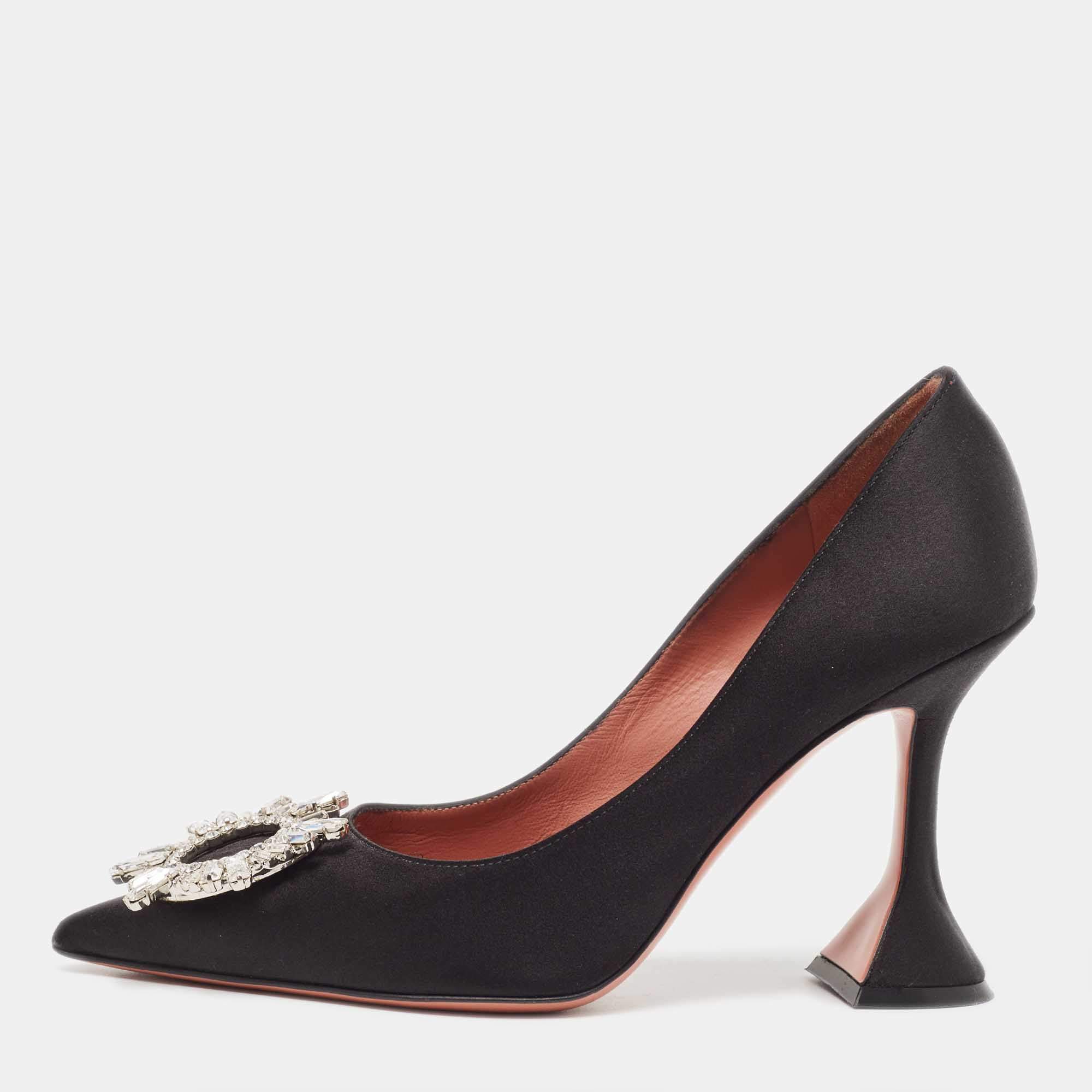 Pre Owned Amina Muaddi Black Satin Begum Pumps Size 37