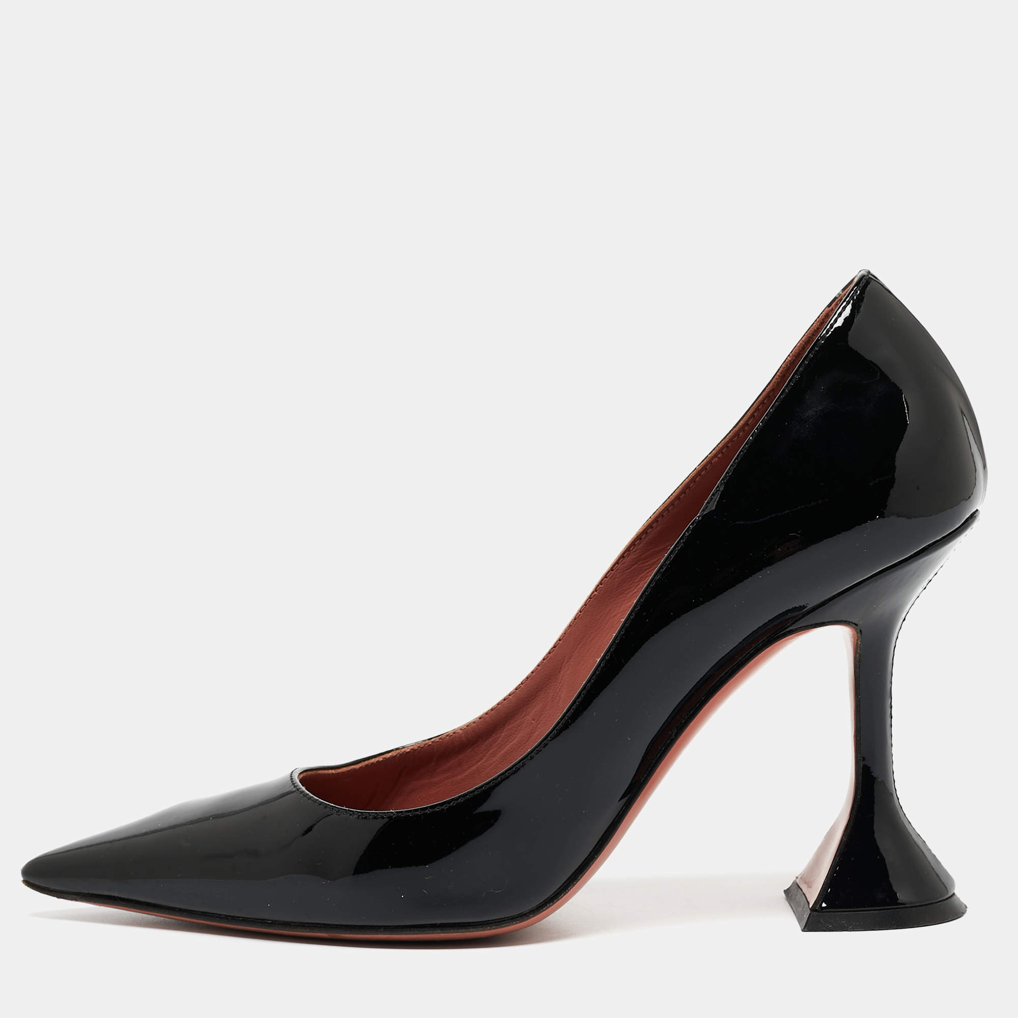 Pre Owned Amina Muaddi Black Patent Leather Ami Pumps Size 36.5