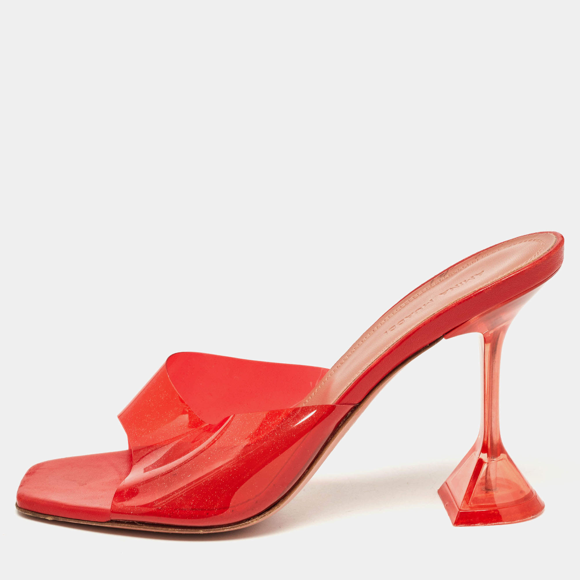 Pre Owned Amina Muaddi Red PVC Lupita Slide Sandals Size 39