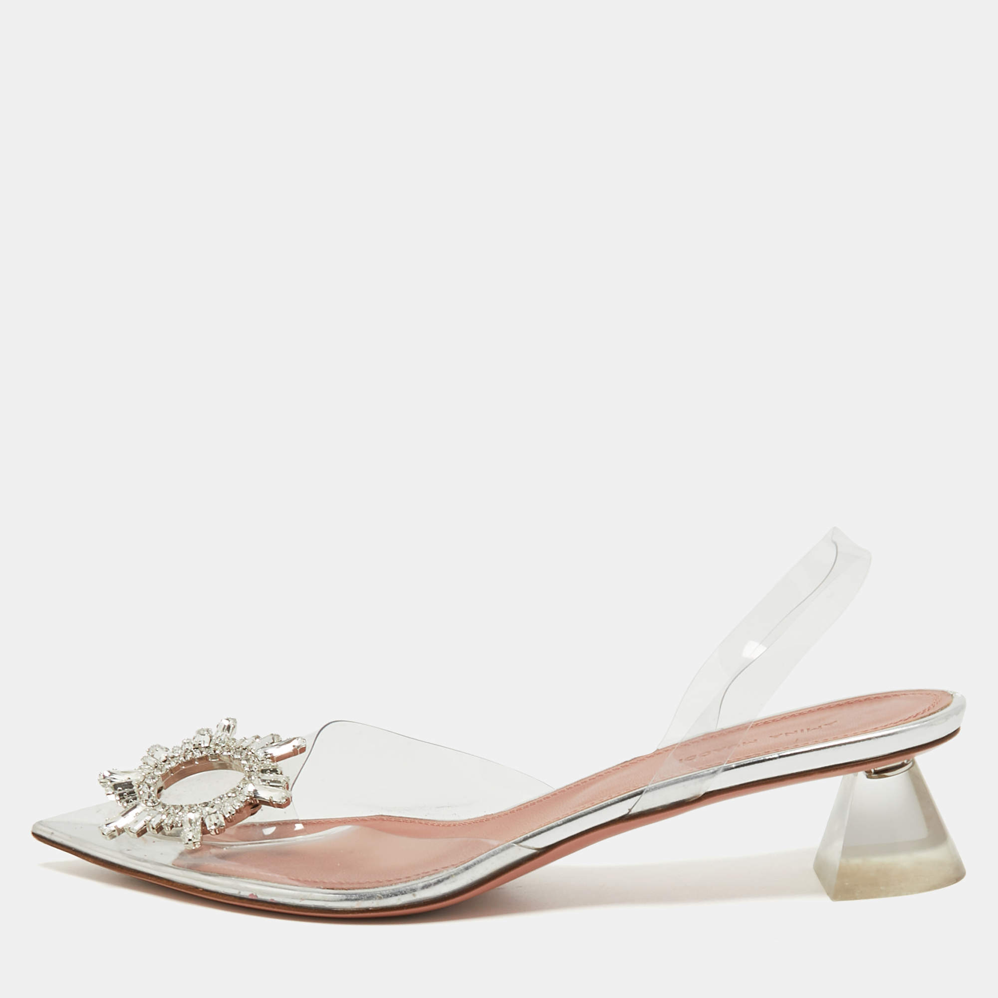 Pre Owned Amina Muaddi Transparent PVC Begum Slingback Pumps Size 39.5