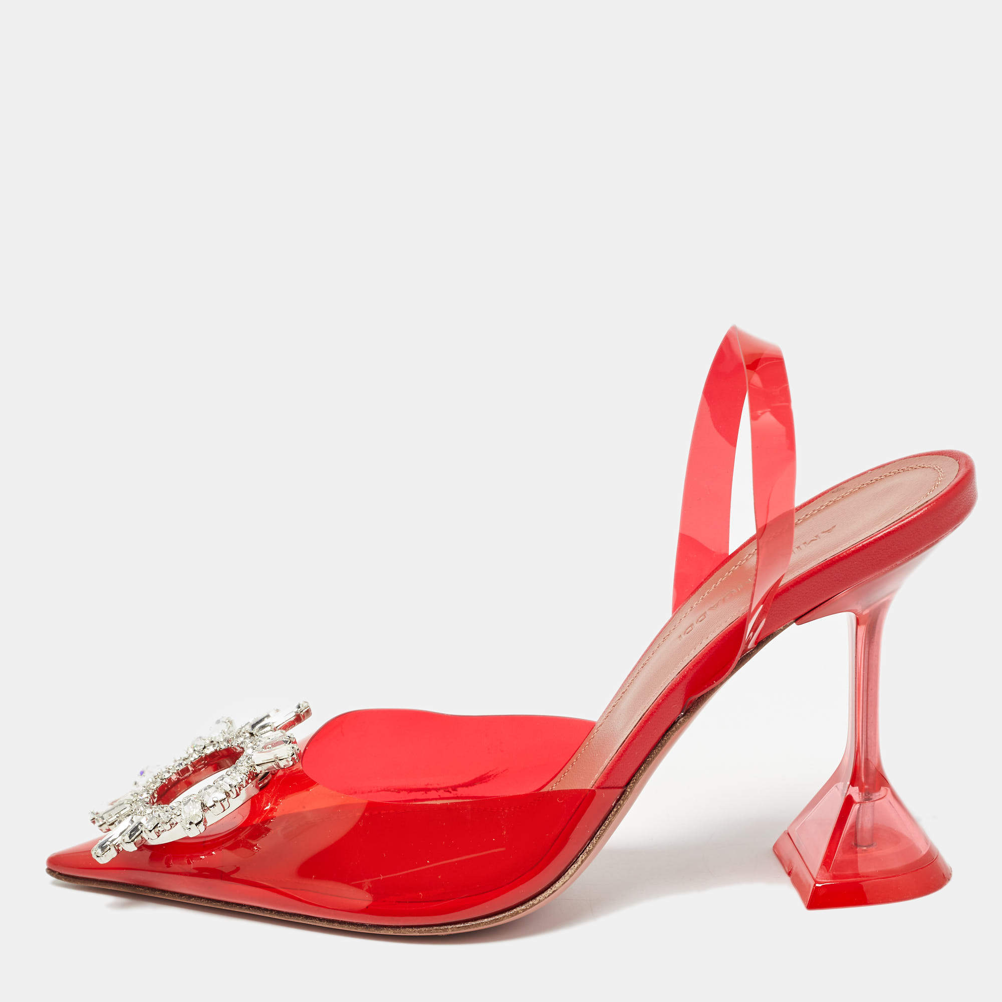 Amina Muaddi Red PVC Begum Slingback Pumps Size 36