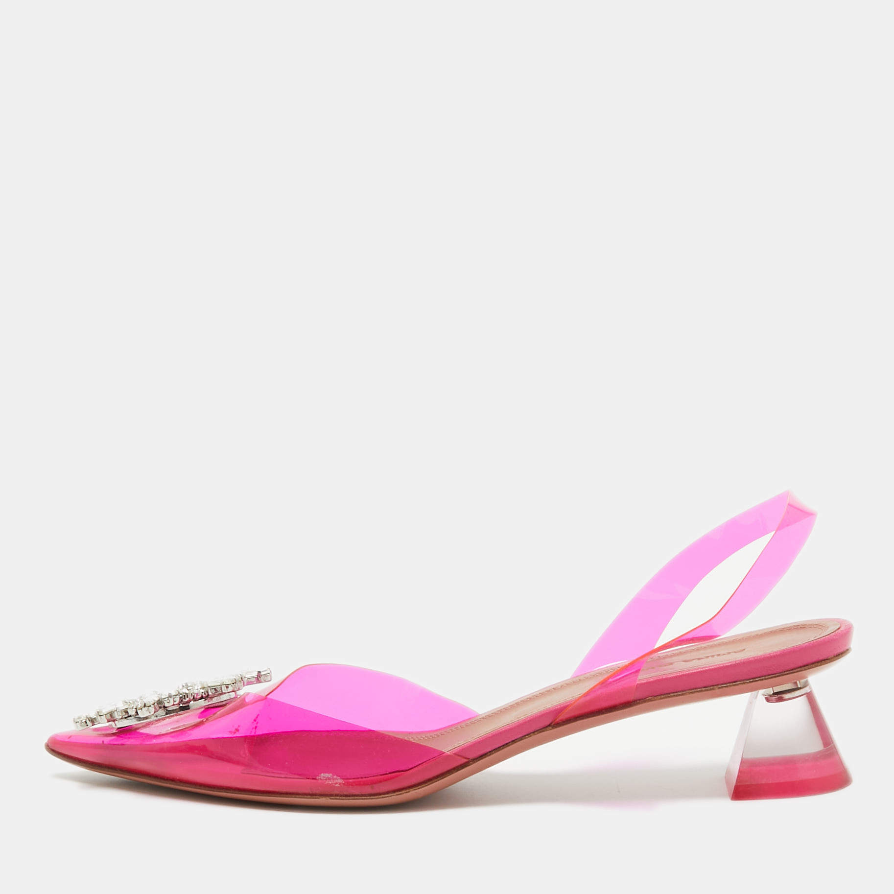 Pre Owned Amina Muaddi Pink PVC Begum Slingback Pumps Size 37