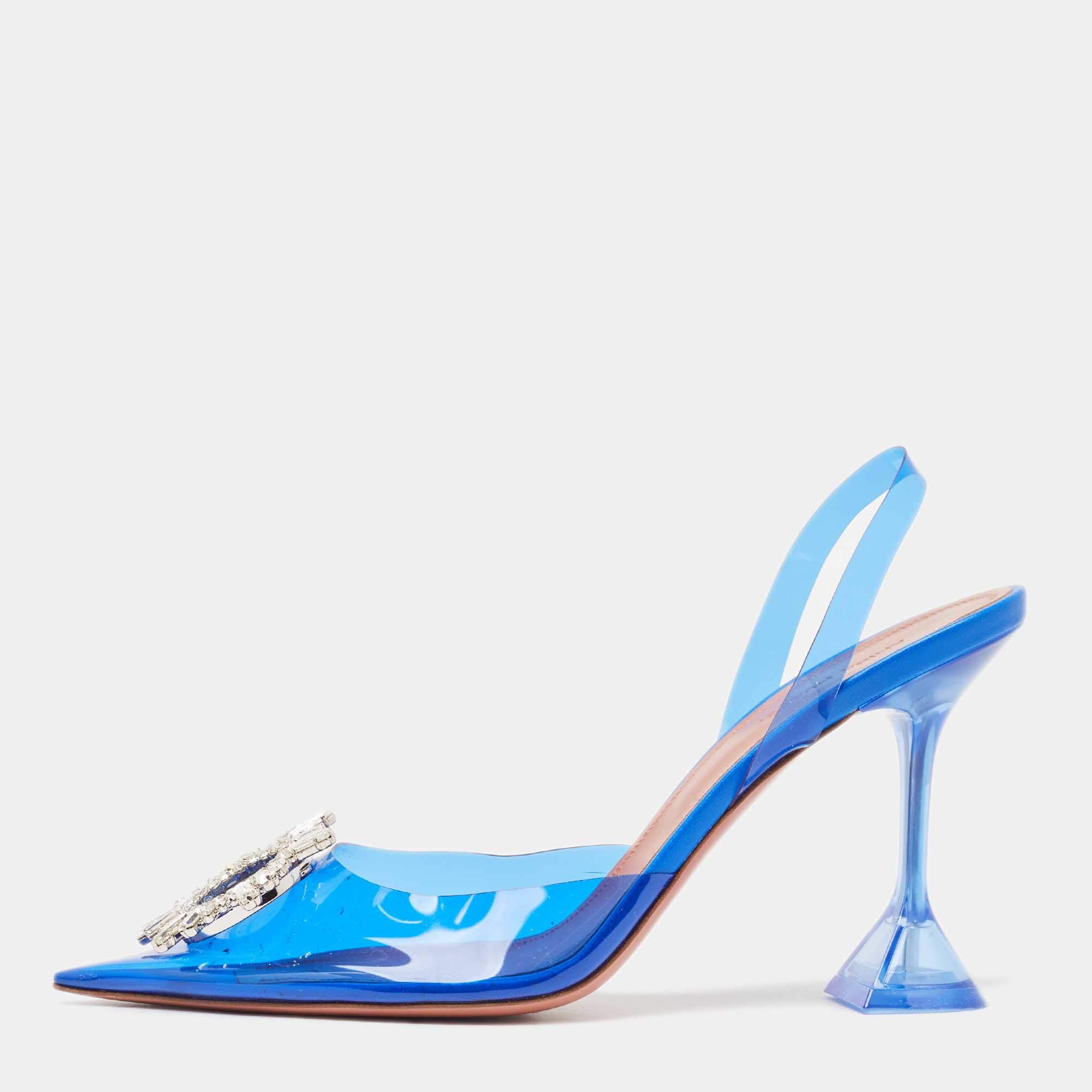 Pre Owned Amina Muaddi Blue PVC Begum Slingback Sandals Size 41