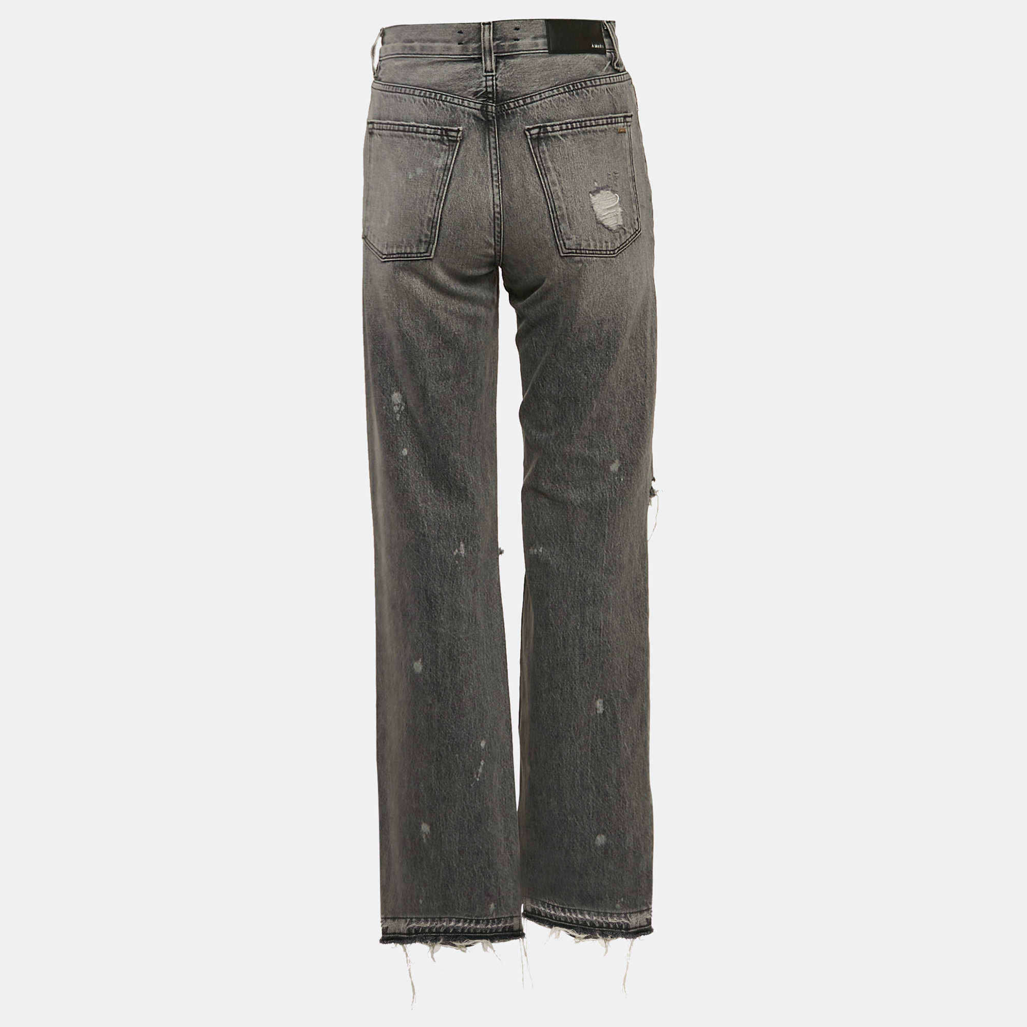 Amiri Grey Washed & Distressed Denim Zipped Jeans L Waist 33