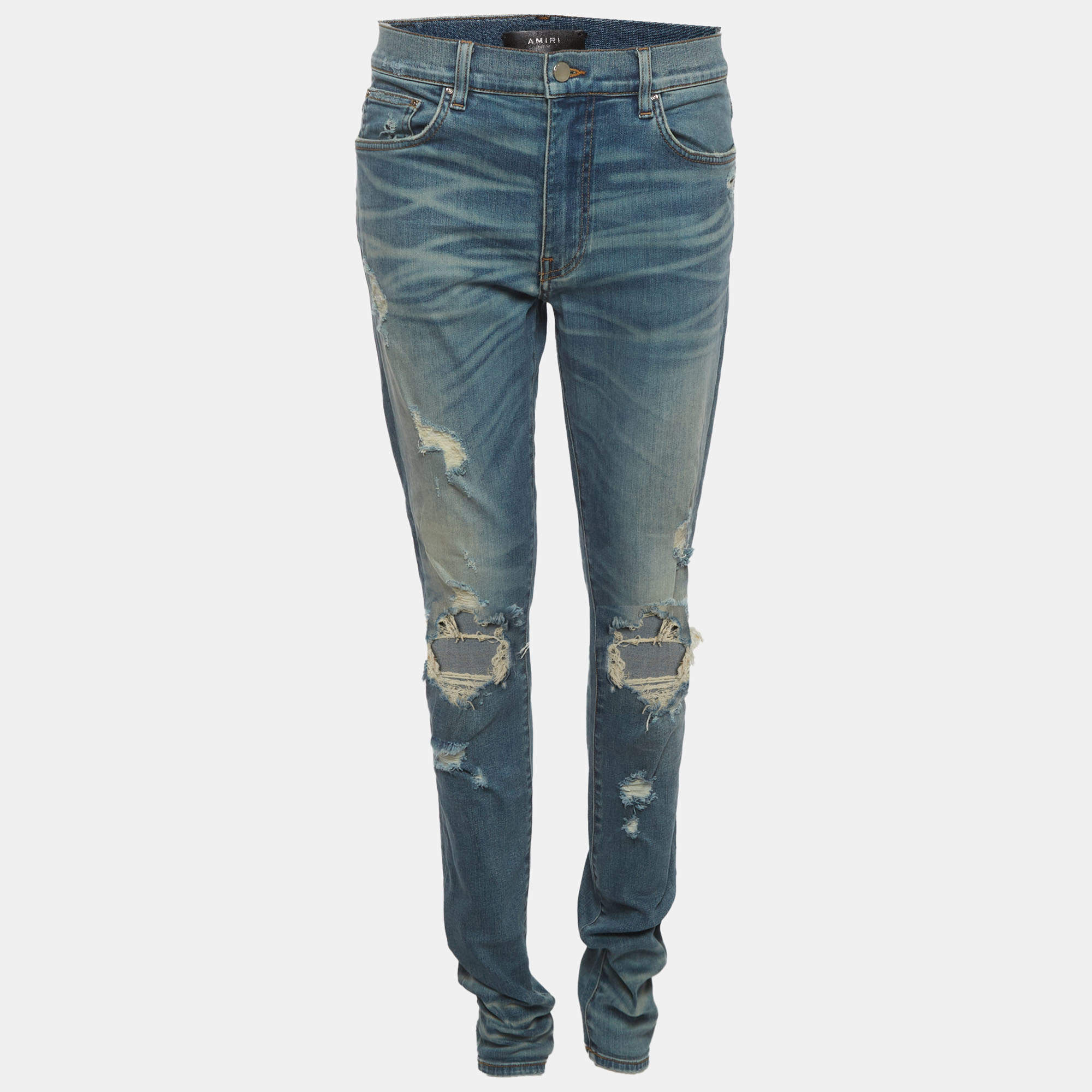 مملوكة مسبقًا Amiri Blue Distressed Denim Skinny Fit Jeans L/Waist 31"