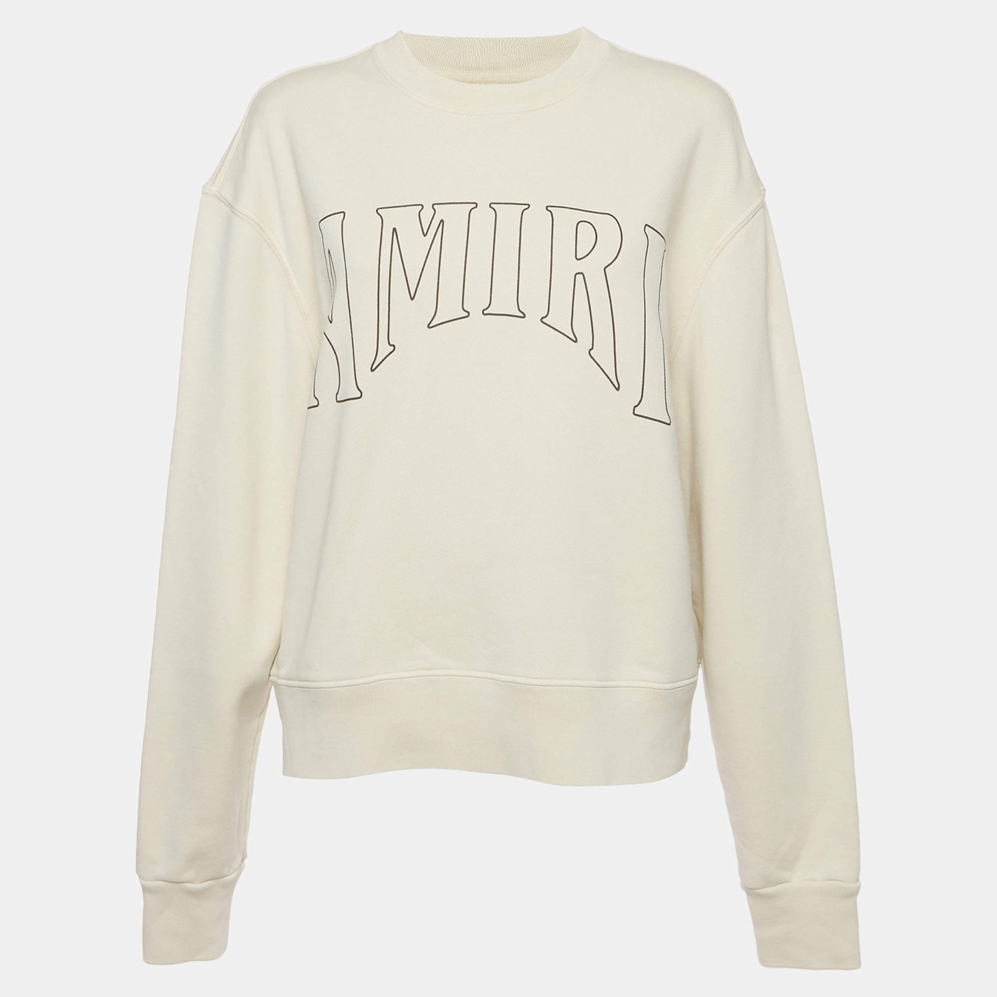 Pre Owned Amiri Cream Logo Print Jersey Oversized Sweatshirt S