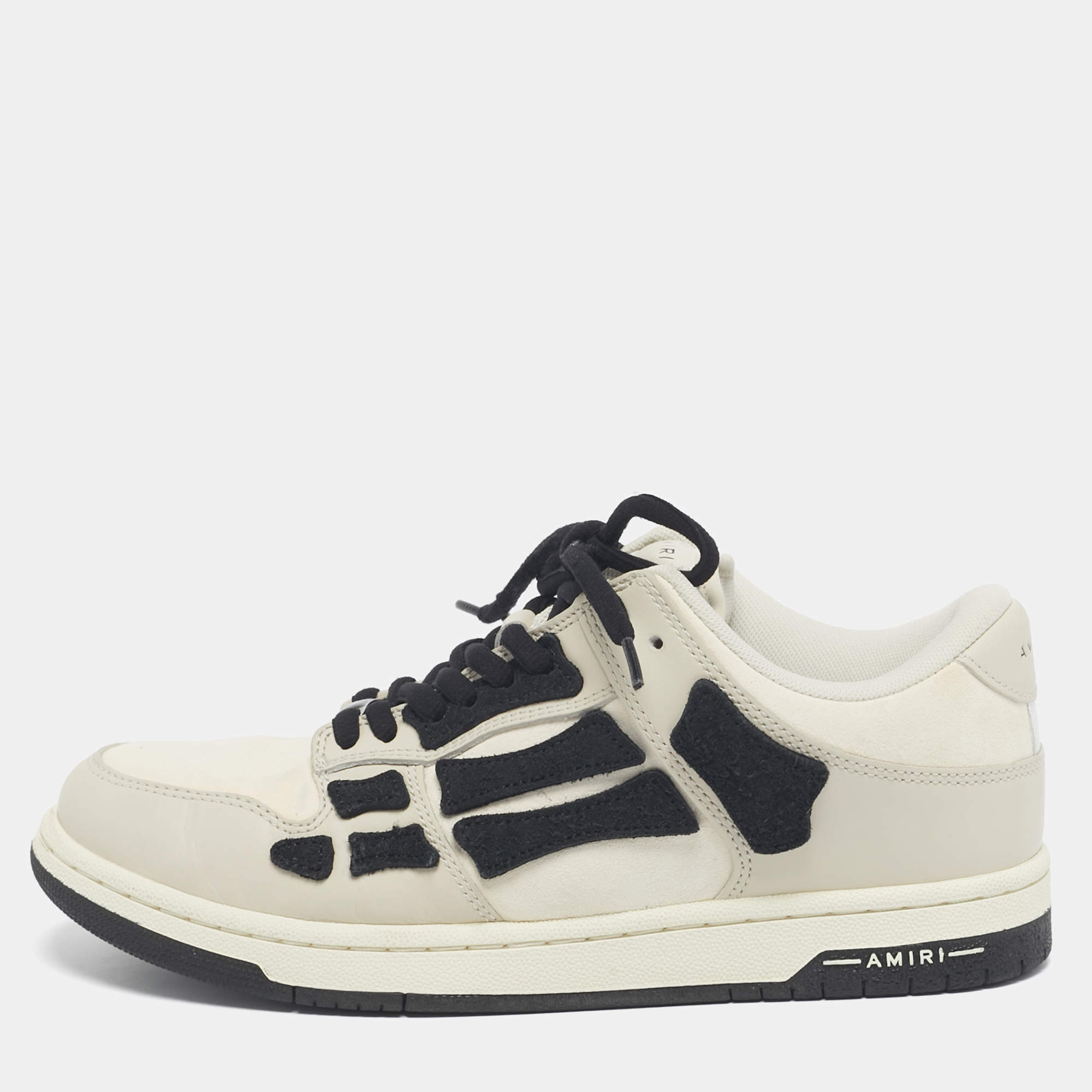 Pre Owned Amiri Beige/Black Leather and Suede Skel Low Top Sneakers Size 39