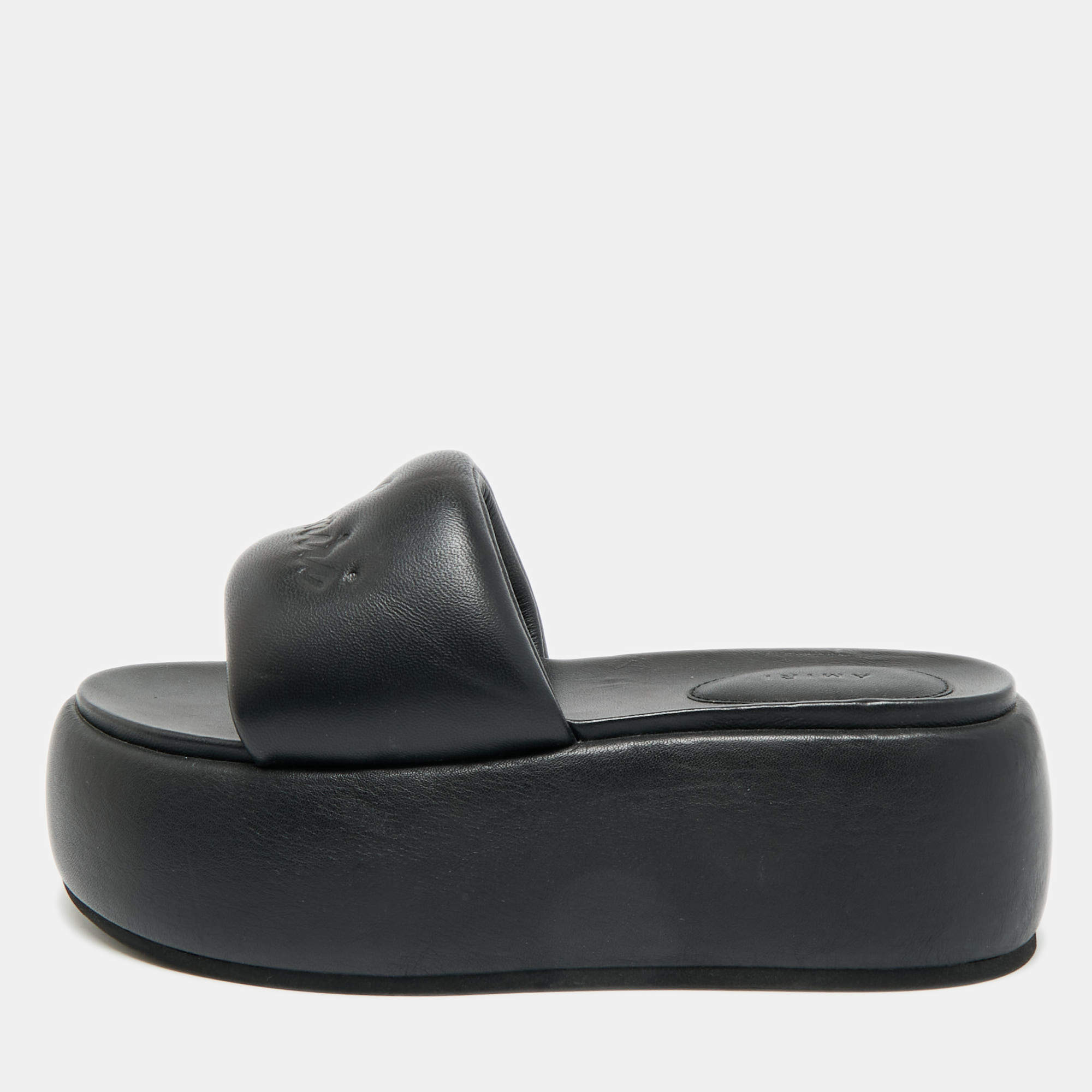 Pre Owned Amiri Script Size 37 Black Leather Platform Sandals