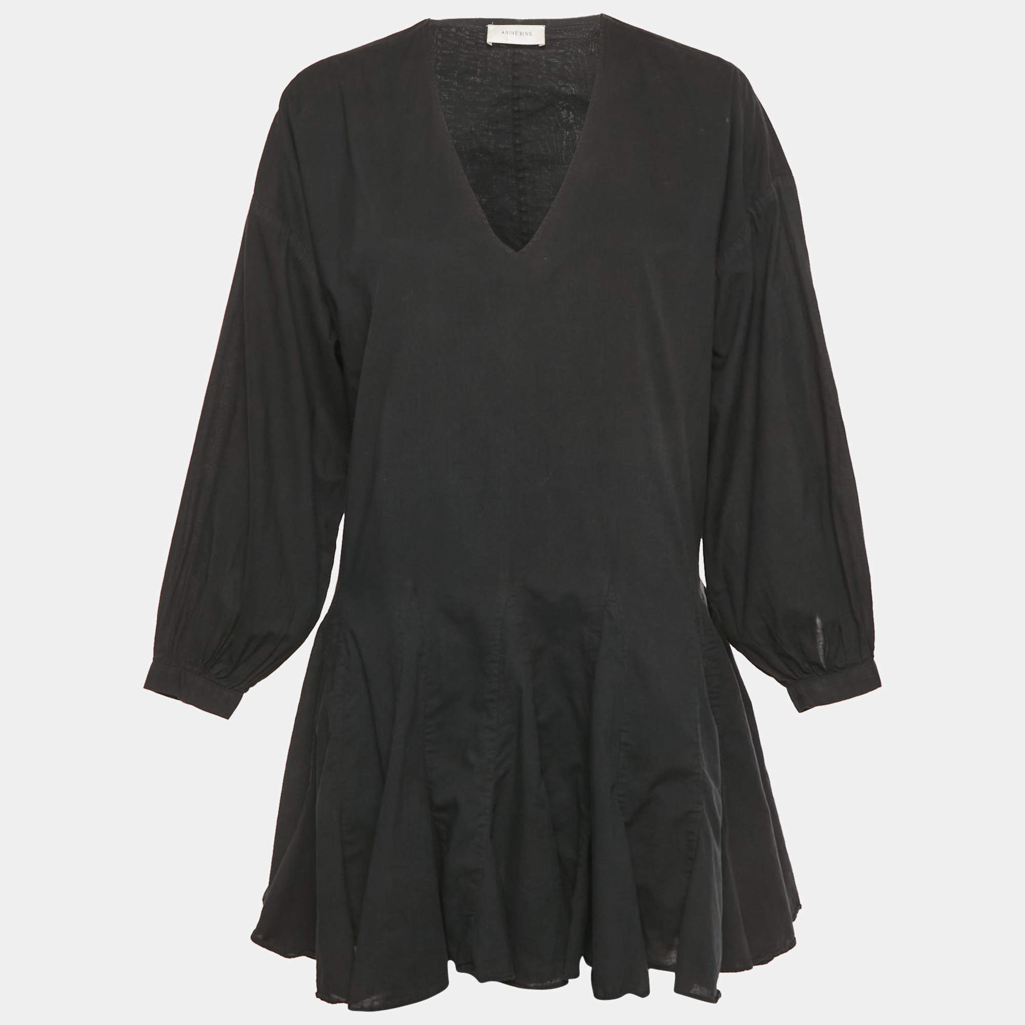 مملوكة مسبقًا Anine Bing Black Cotton Flared Mini Dress XS