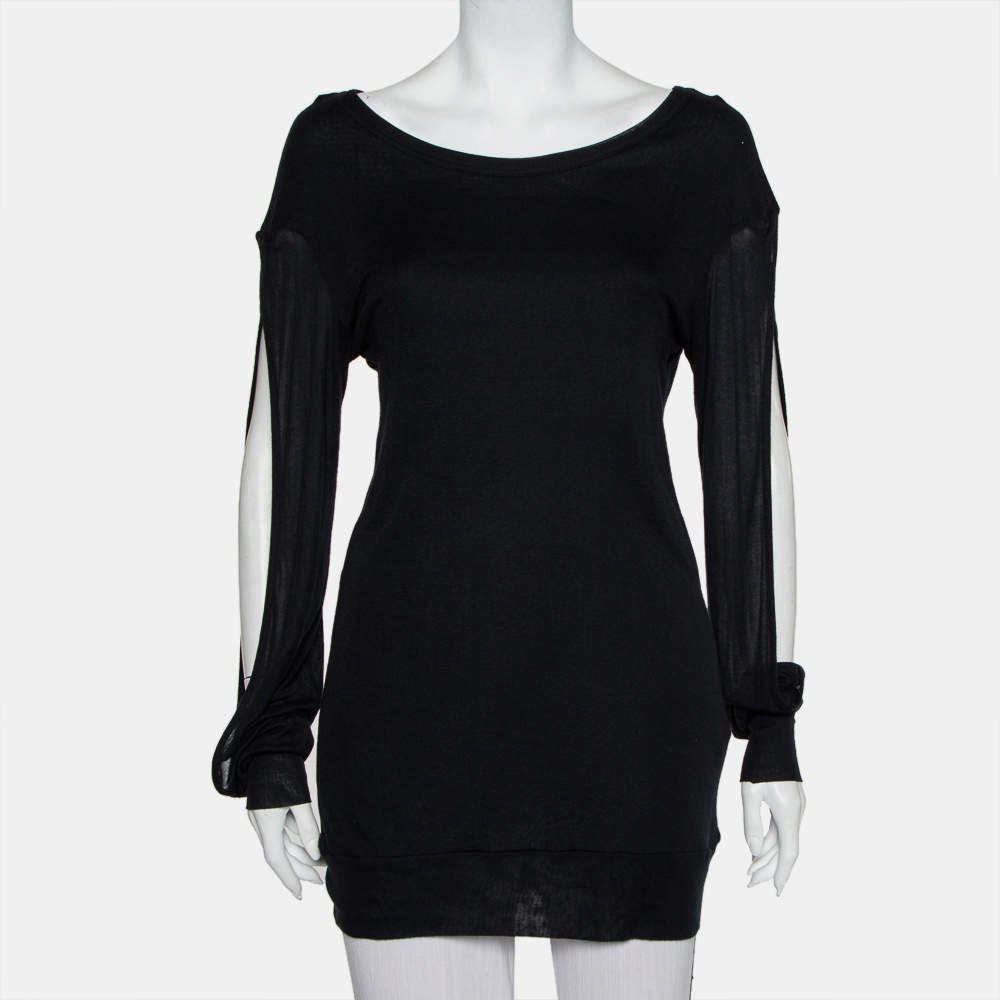 Ann Demeulemeester Black Modal Cutout Sleeve Detail T-Shirt M