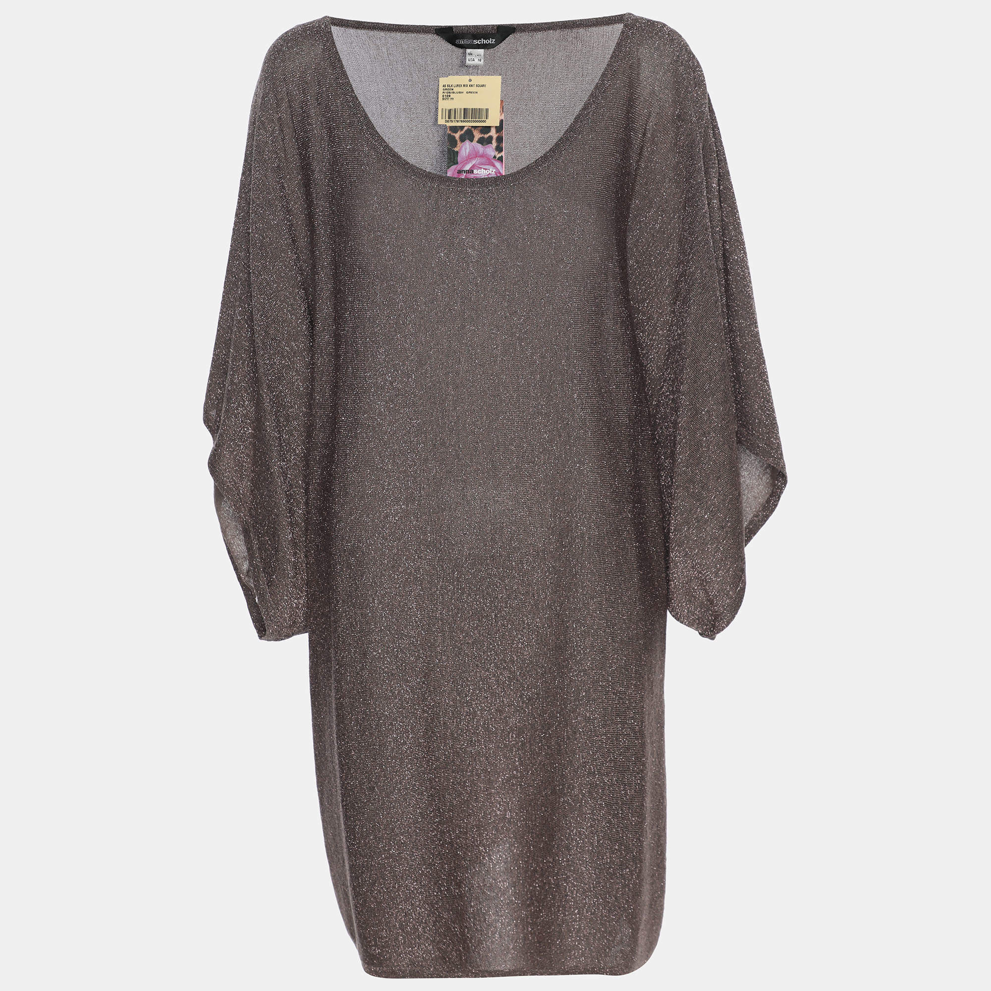 Pre Owned Anna Scholz Metallic Grey Lurex Knit Square Neck Tops XL