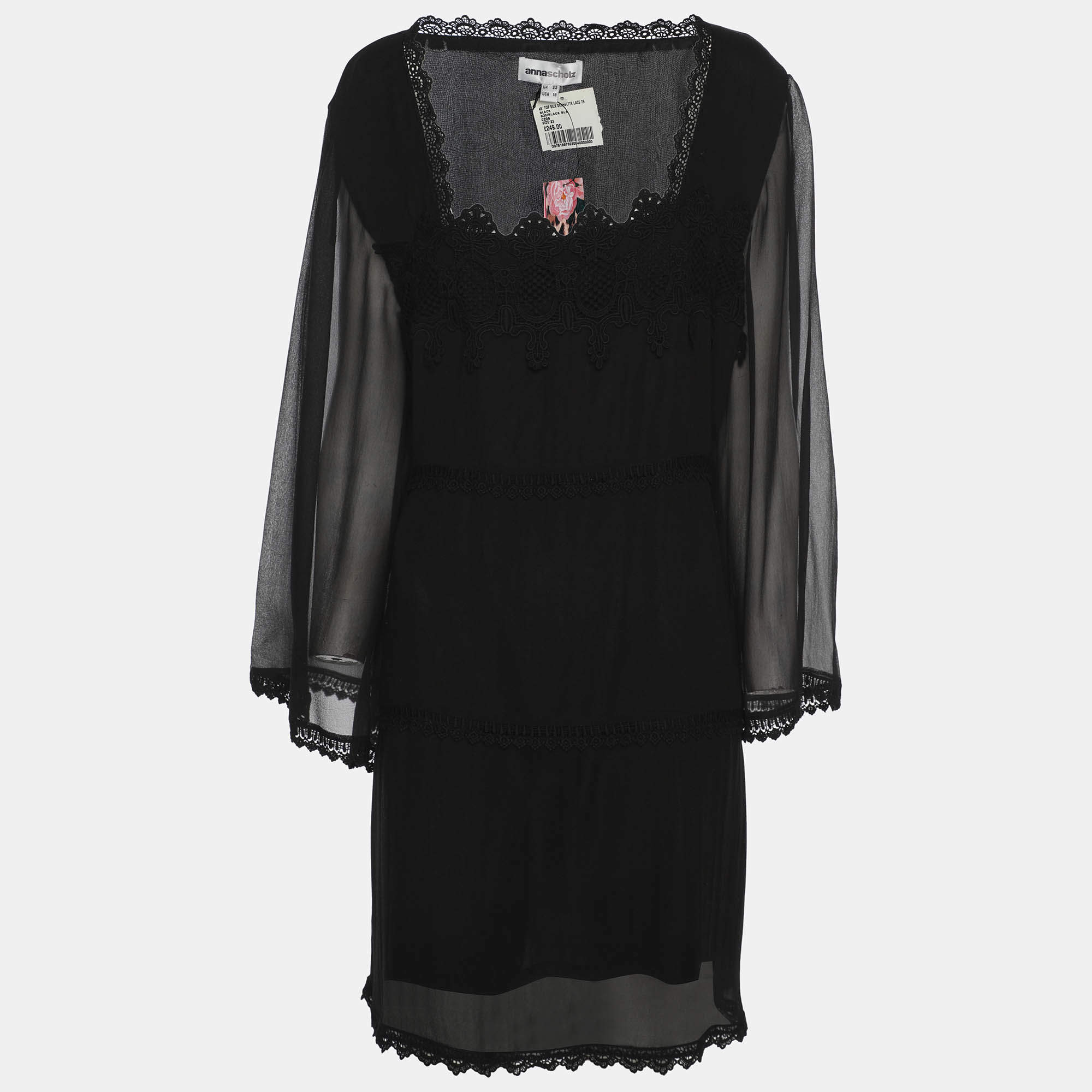 مملوكة مسبقًا Anna Scholz Black Lace Georgette Long Sleeve Tops XXL