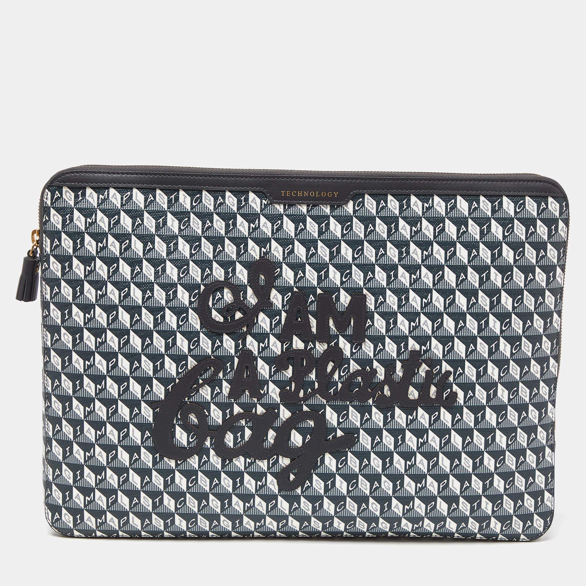 Anya Hindmarch Grey/Black Coated Canvas 'I AM A PLASTIC BAG" Laptop Case