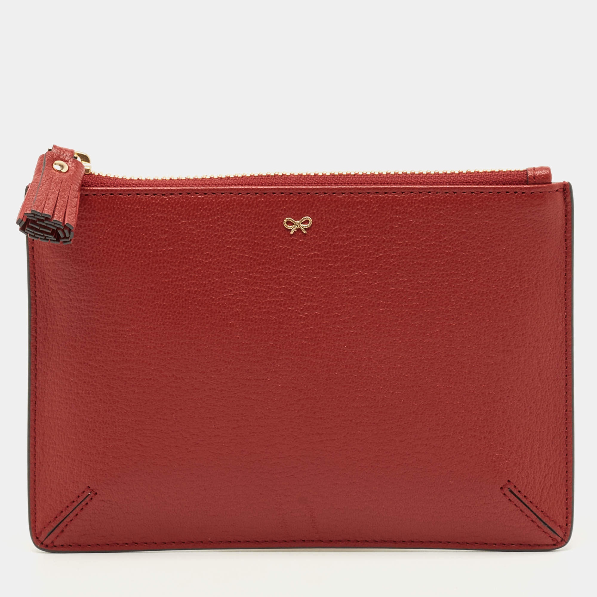 Pre Owned Anya Hindmarch Bespoke Loose Pocket Red Leather Pouch
