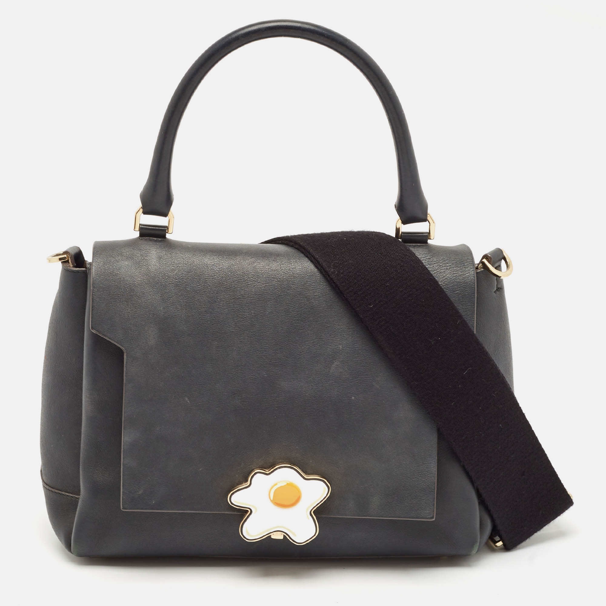 Anya Hindmarch Black Leather Bathurst Lock Egg Top Handle Bag