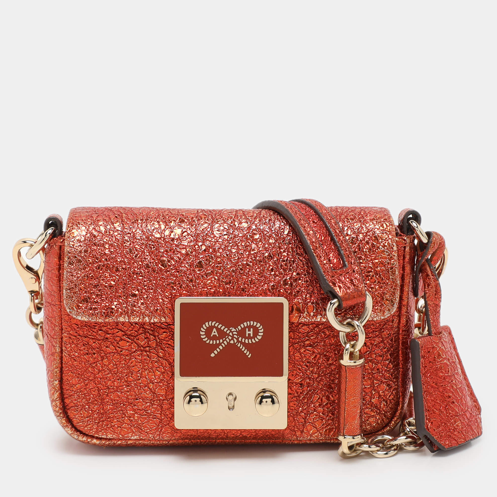 Pre Owned Anya Hindmarch Metallic Foil Leather Crossbody Bag
