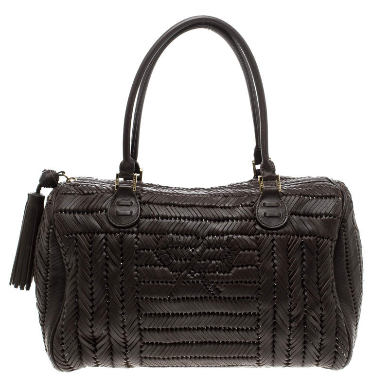 Pre Owned Anya Hindmarch Dark Brown Braided Leather Sydney Bag