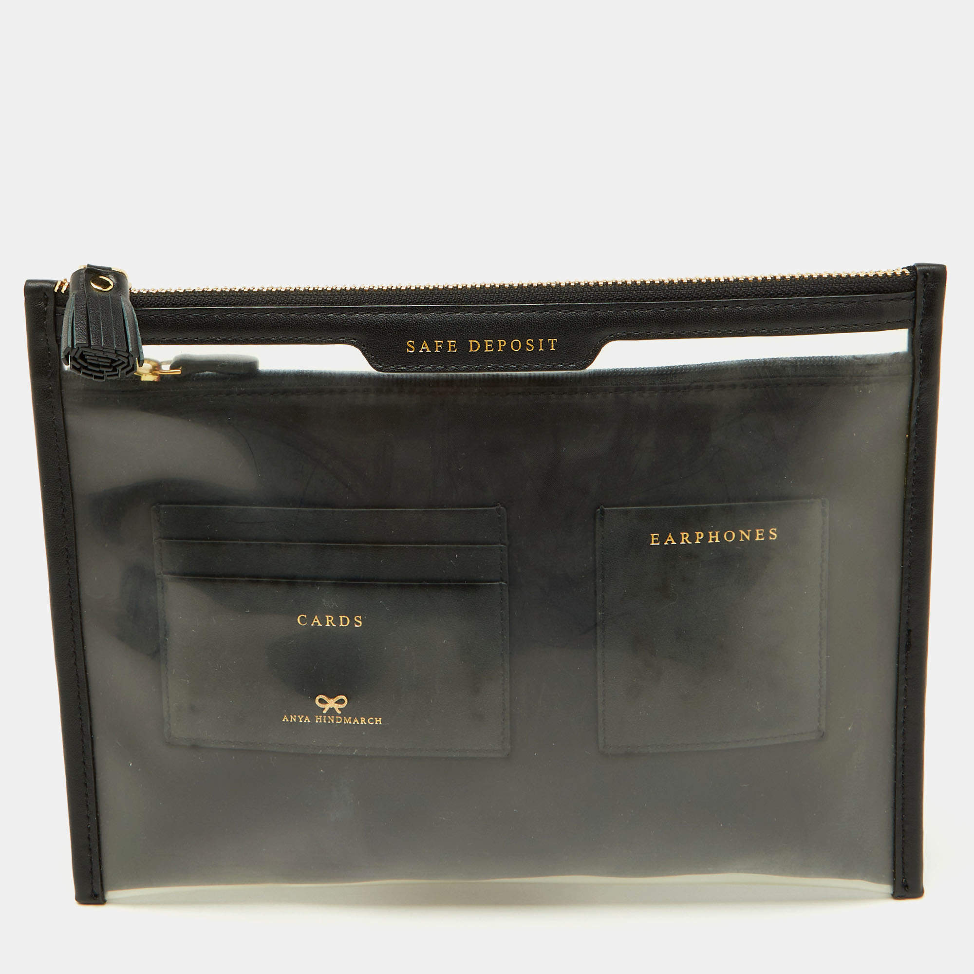 Pre Owned Anya Hindmarch Transparent/Black Pvc and Leather Clutch