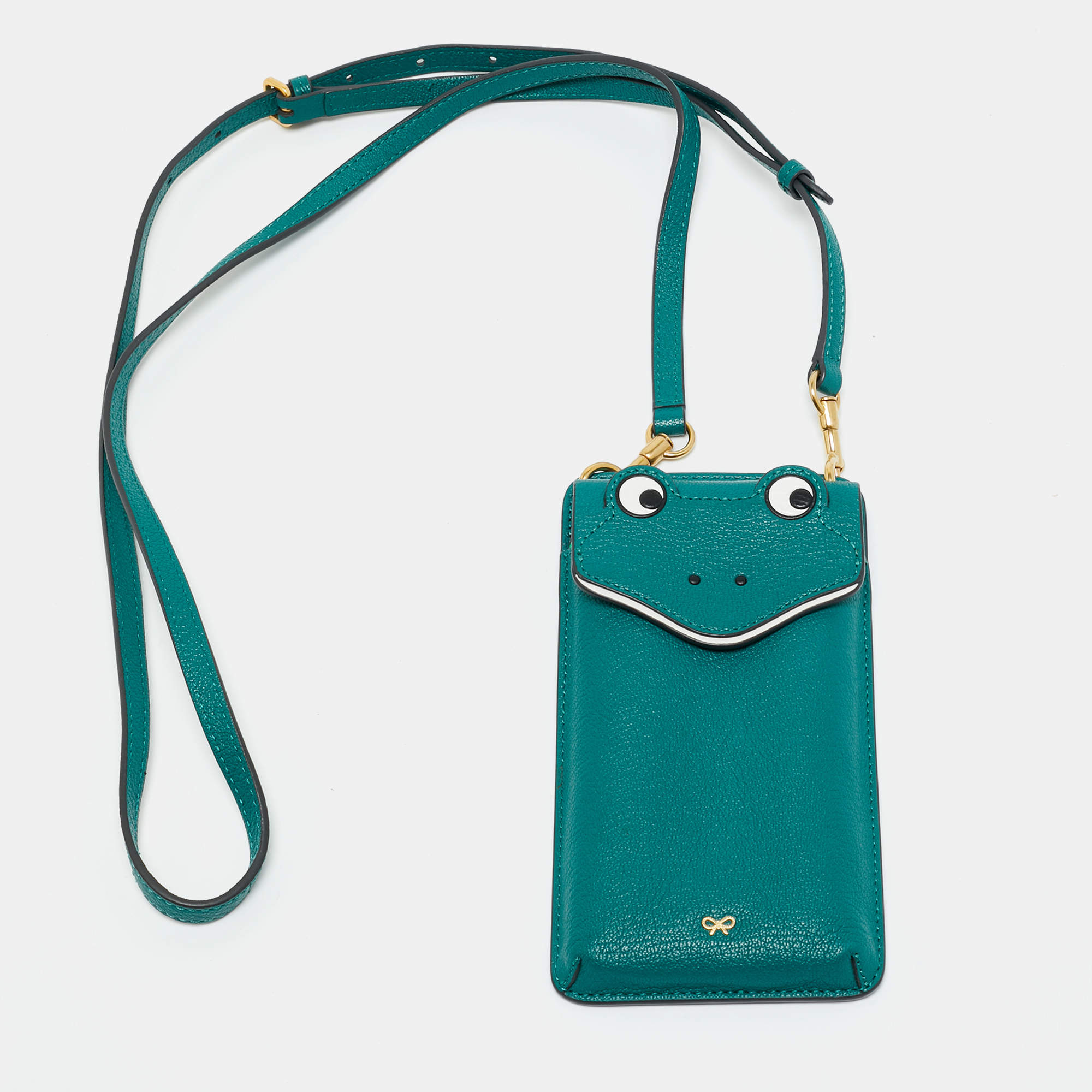 Pre Owned Anya Hindmarch x Net Sustain Green Leather Frog Phone Crossbody Bag