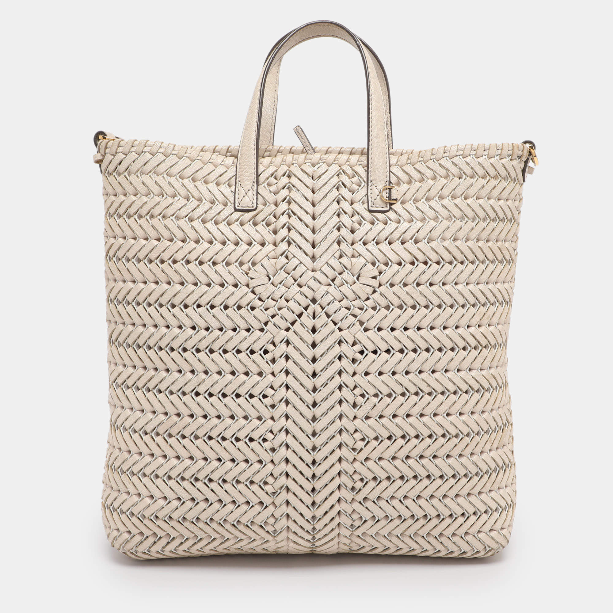 Pre Owned Anya Hindmarch Cream Woven Leather Neeson Tote