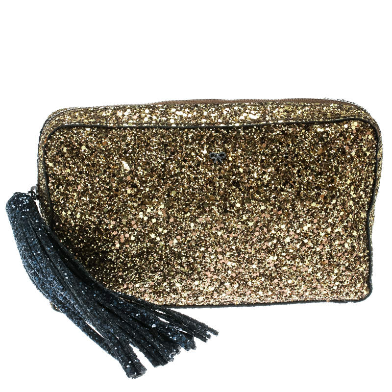 Pre Owned Anya Hindmarch Gold Glitter Twinkle Clutch
