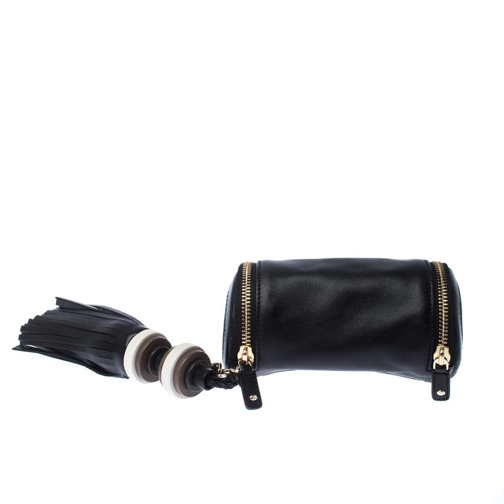 Anya Hindmarch Black Leather Cylinder All Sorts Wristlet Clutch 