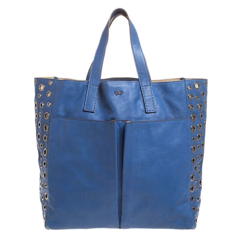 Pre Owned Anya Hindmarch Blue Eyelet Leather Nevis Tote