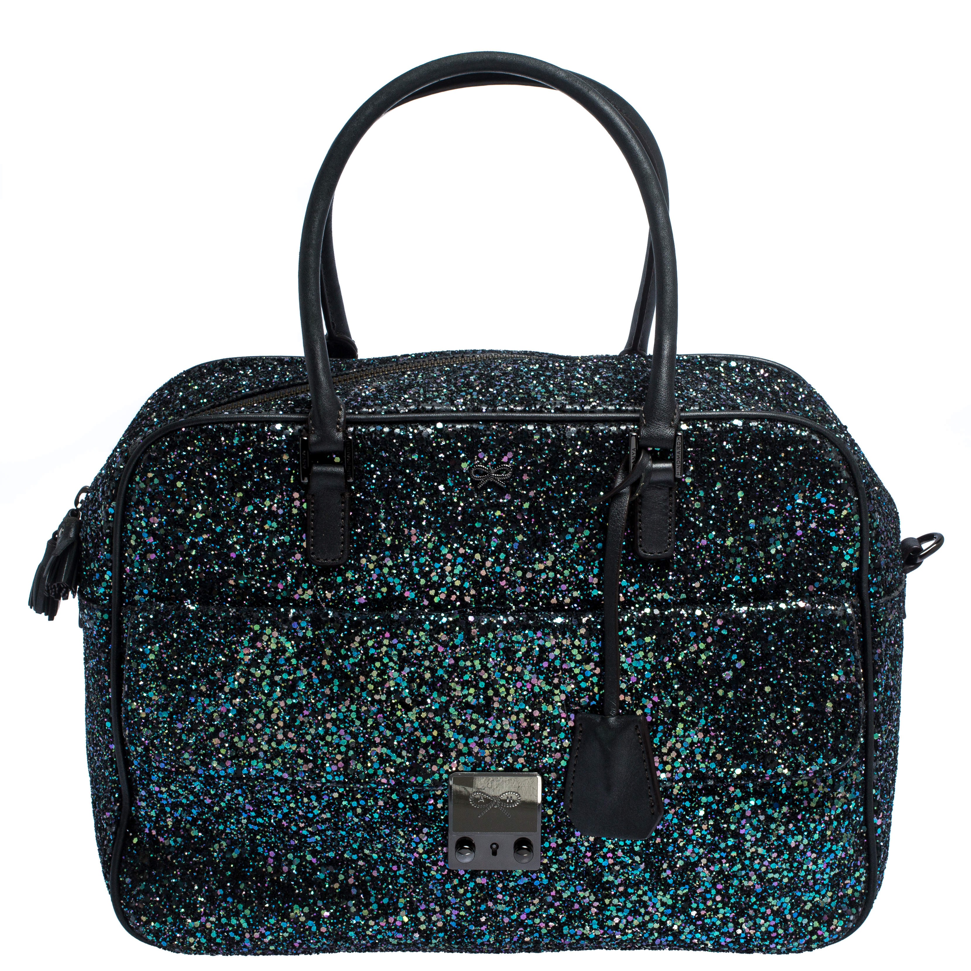 Pre Owned Anya Hindmarch Dark Blue Glitter Carker Boston Bag