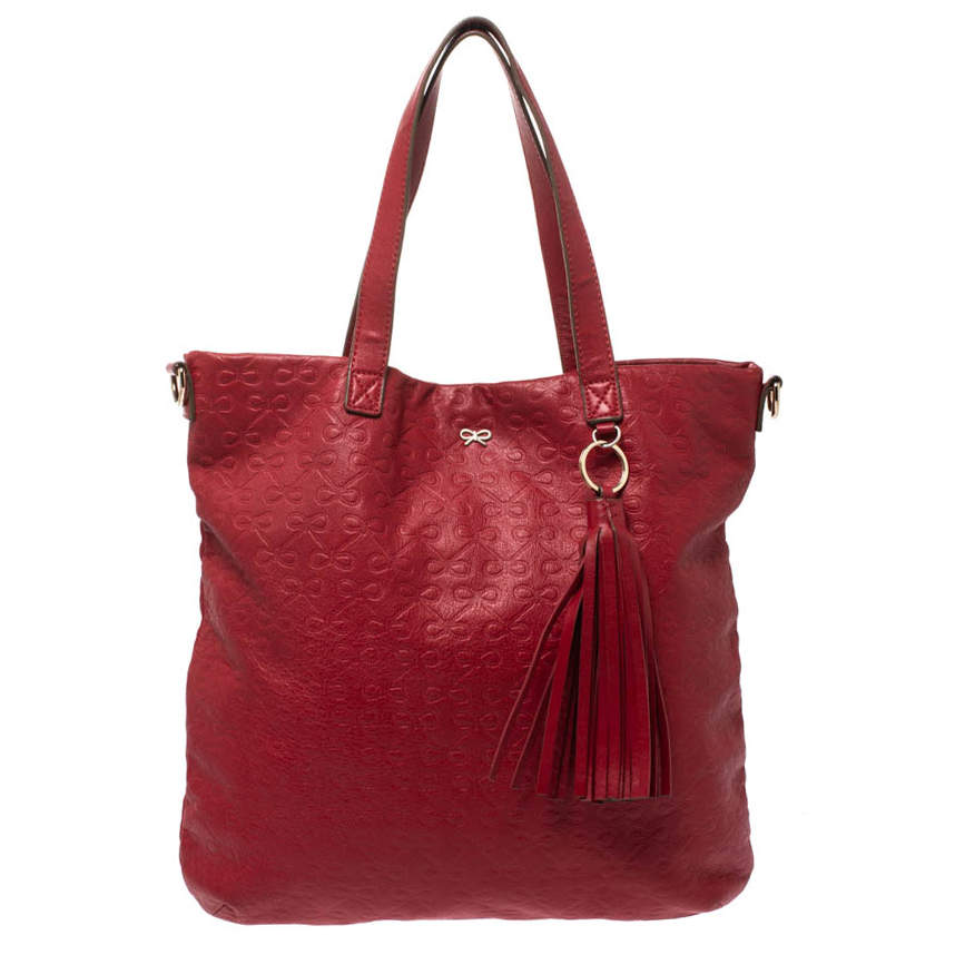 Pre Owned Anya Hindmarch Red Leather Tassel Tote