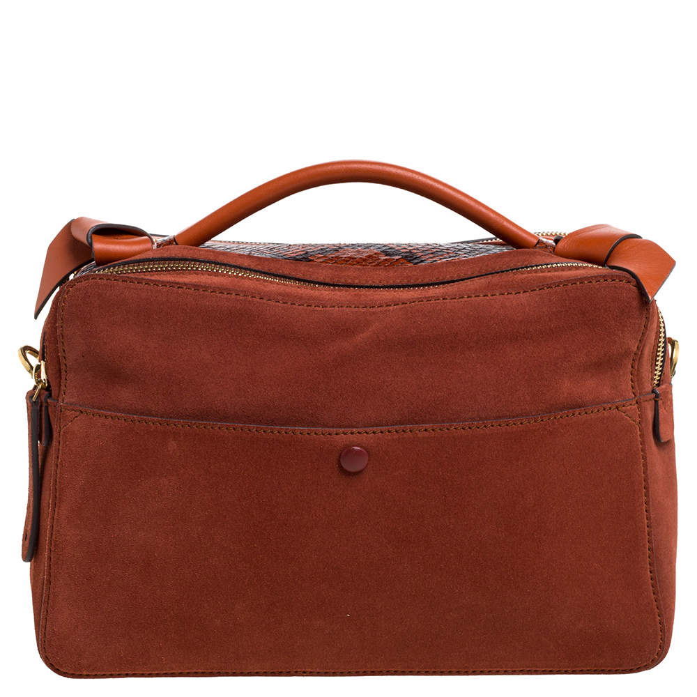 Pre Owned Anya Hindmarch Orange Leather, Suede and Python The Stack Shoulder Bag